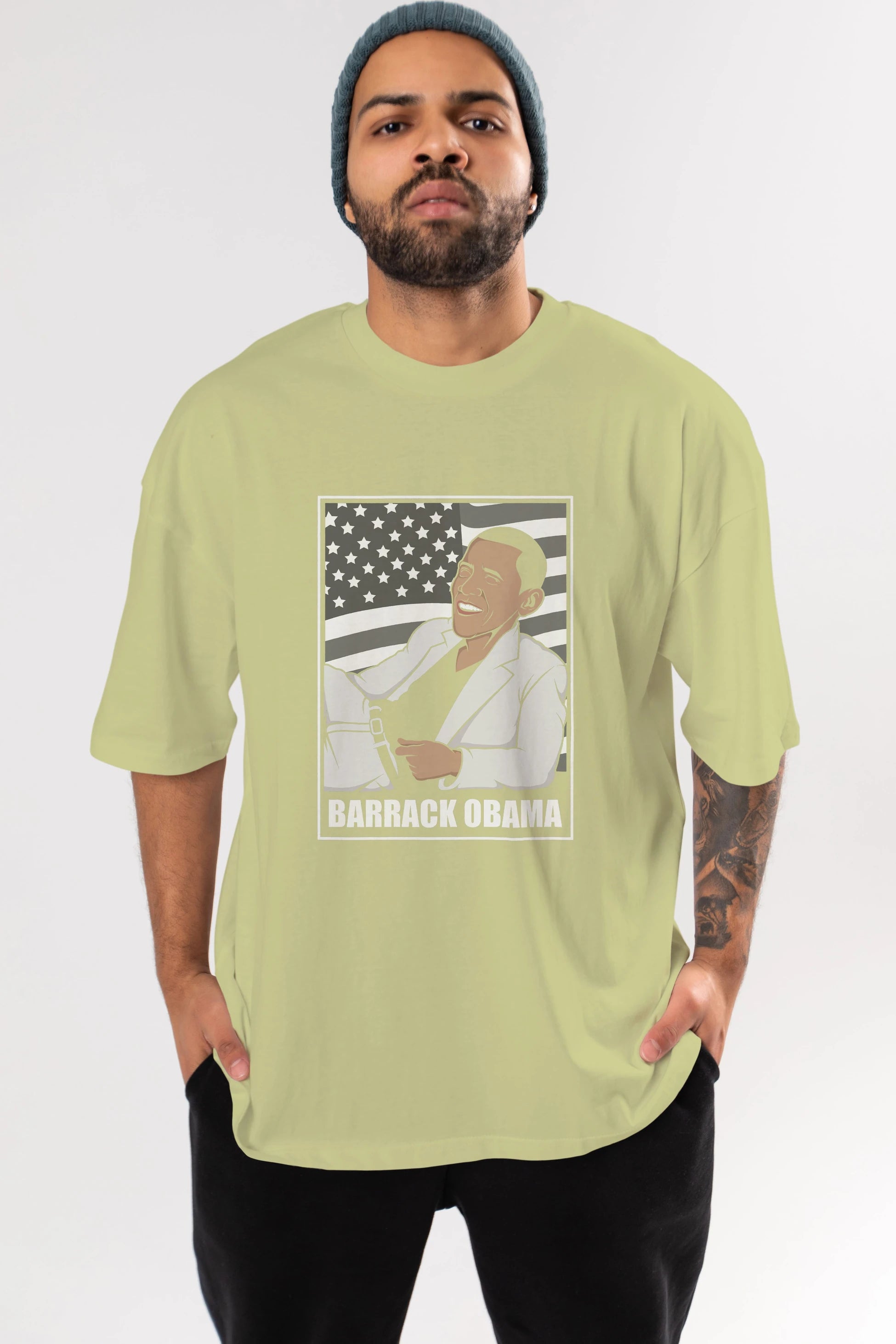 Obama Thriller Ön Baskılı Oversize t-shirt Erkek Kadın Unisex %100 Pamuk tişort