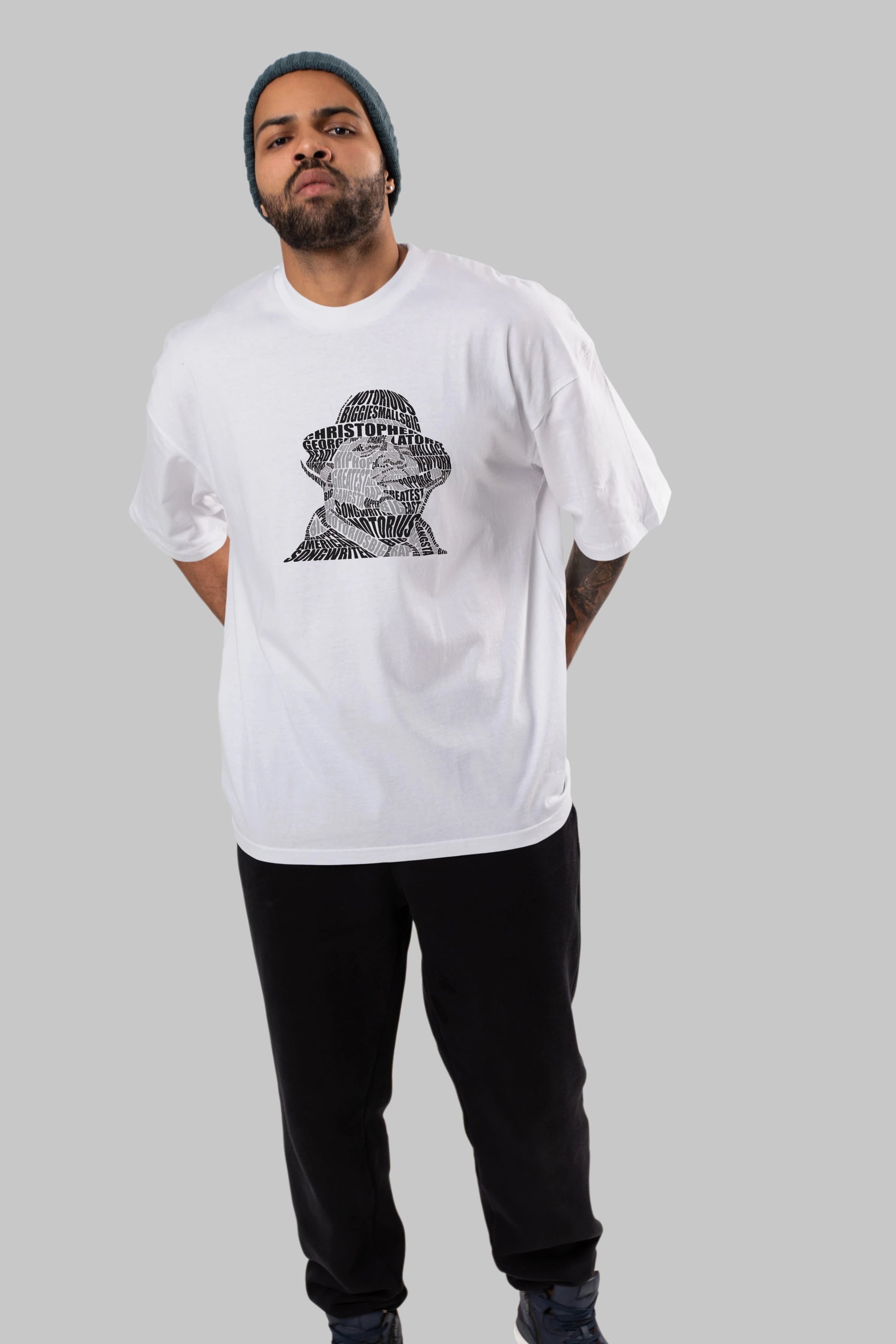 Notorious Big Calligram Ön Baskılı Oversize t-shirt %100 pamuk Erkek Kadın Unisex