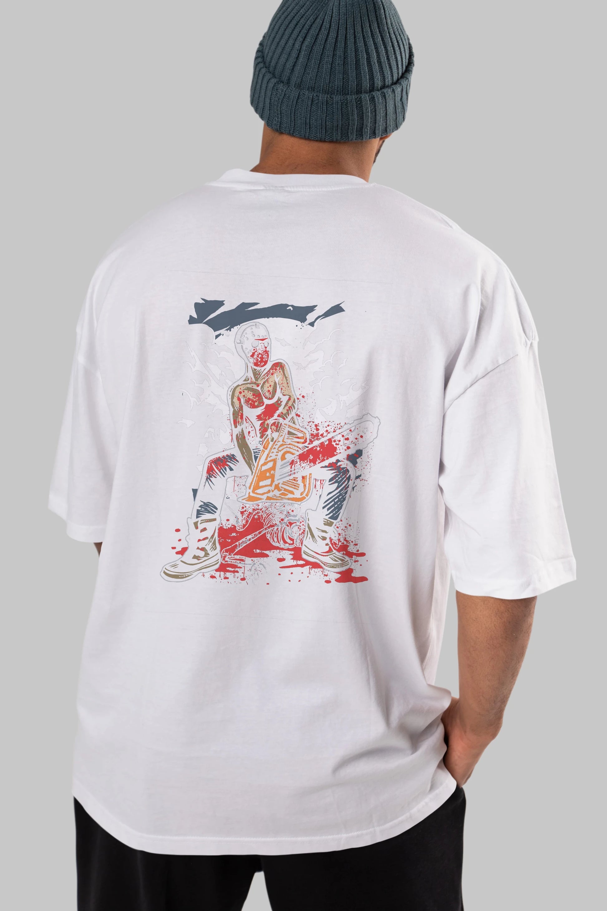 Chainsaw Killer Arka Baskılı Oversize t-shirt Erkek Kadın Unisex %100 Pamuk