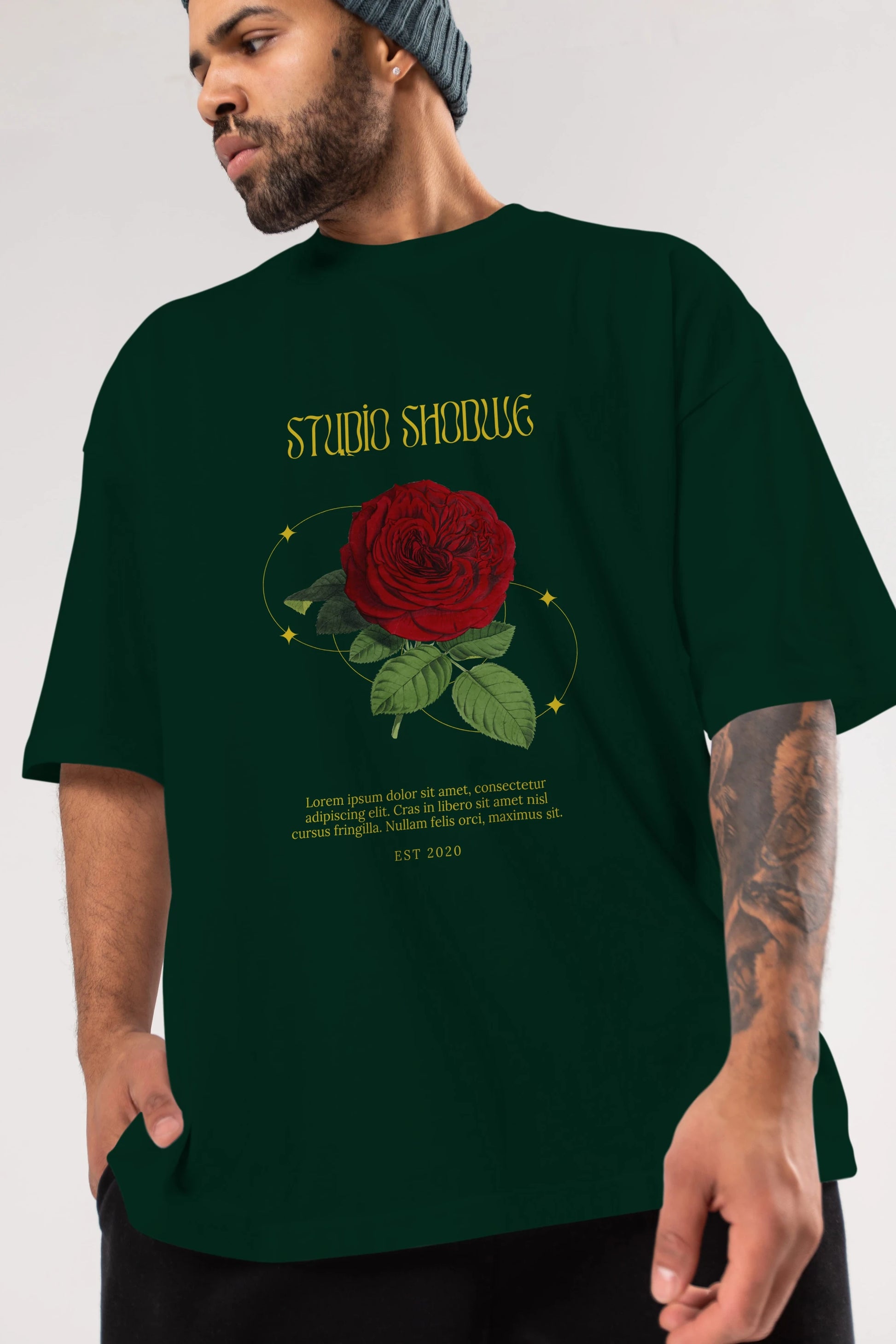 Studio Shodwe Rose Ön Baskılı Oversize t-shirt Erkek Kadın Unisex