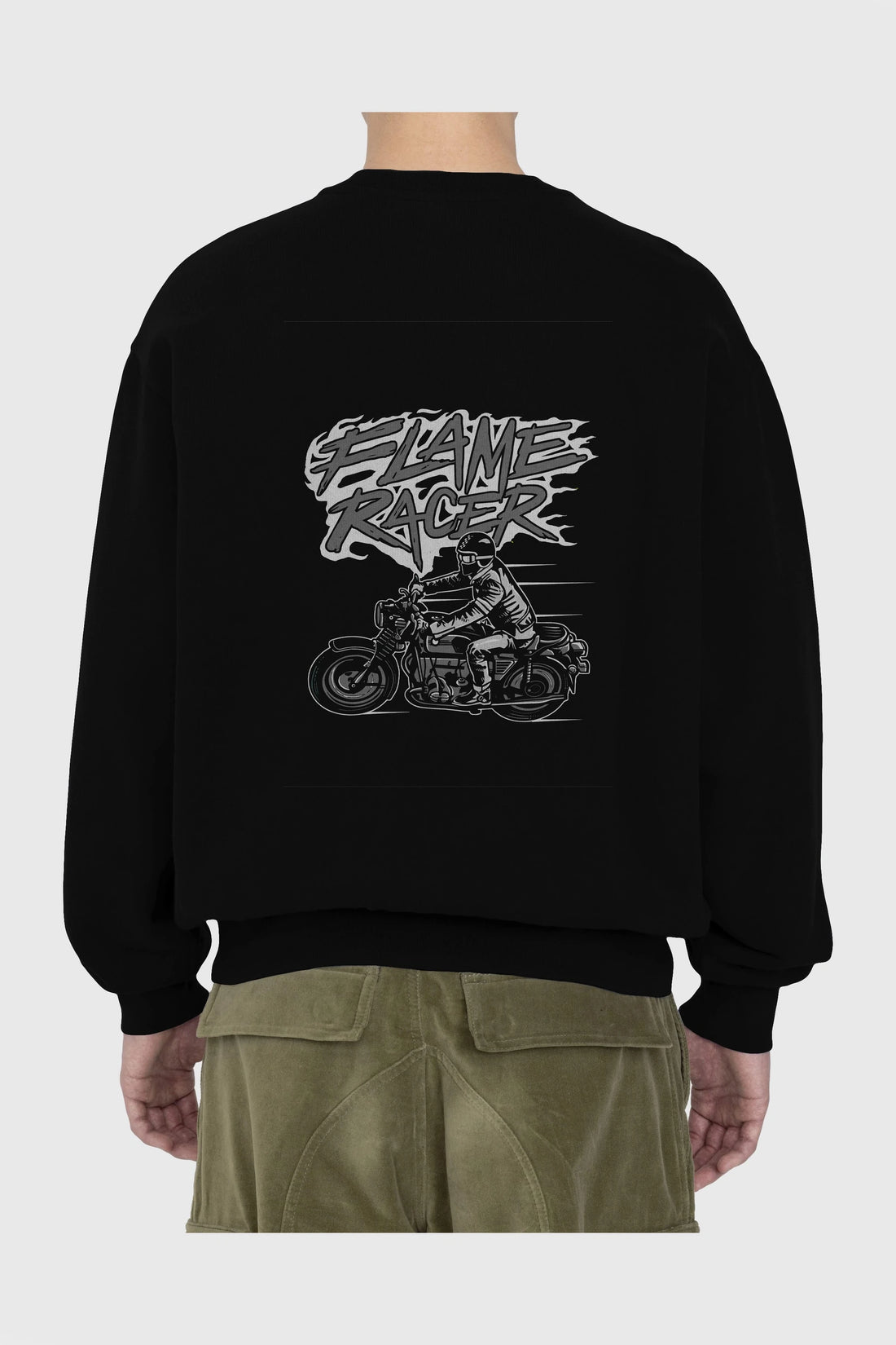 Flame Racer Arka Baskılı Oversize Sweatshirt Erkek Kadın Unisex