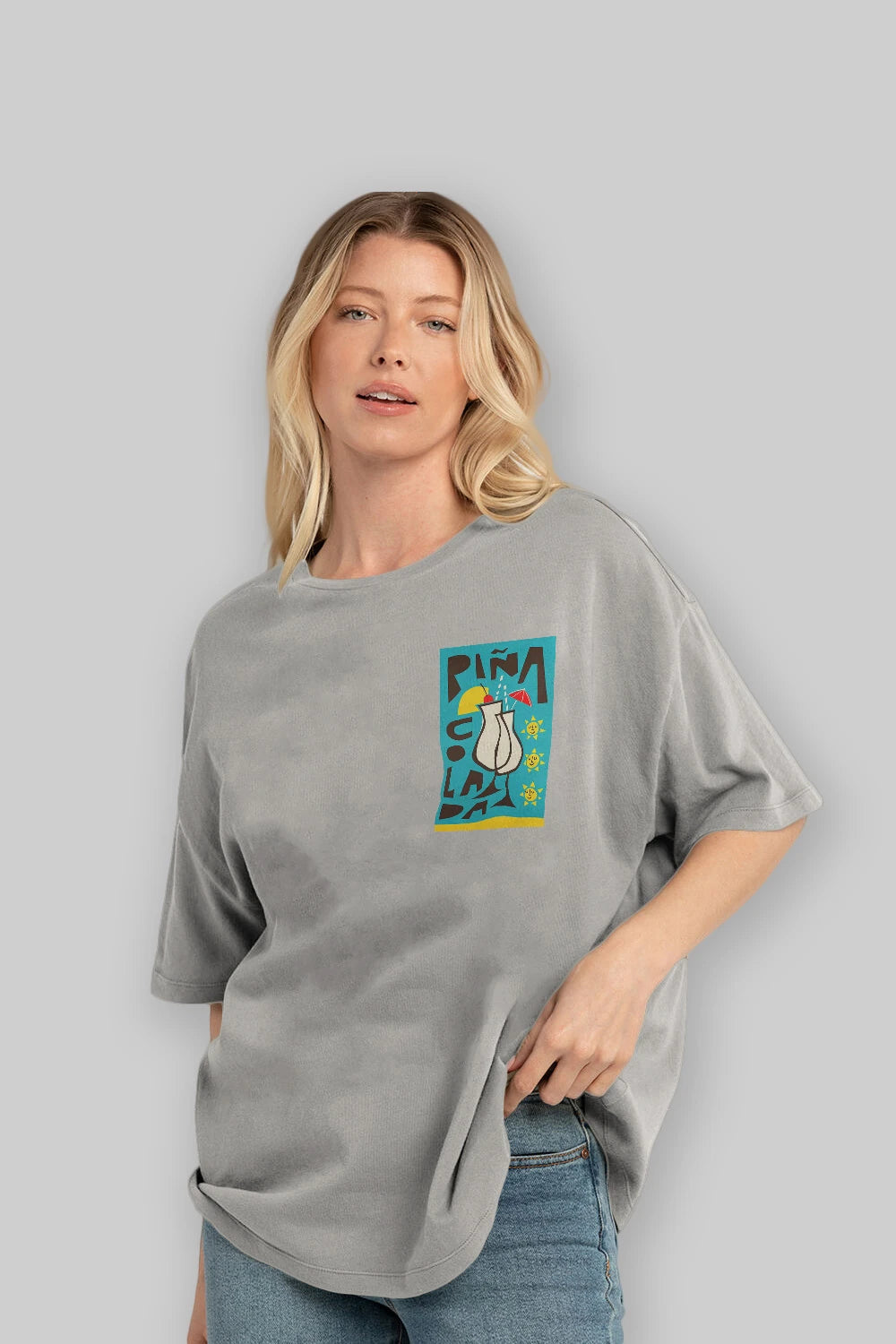 Pina Colada 4 Ön Sol Baskılı Oversize t-shirt Erkek Kadın Unisex %100 Pamuk Bisiklet Yaka tişort