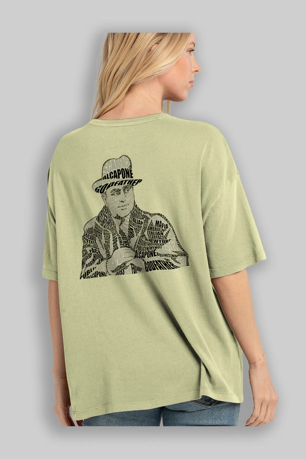 Al Capone Calligram Arka Baskılı Oversize t-shirt %100 pamuk Erkek Kadın Unisex