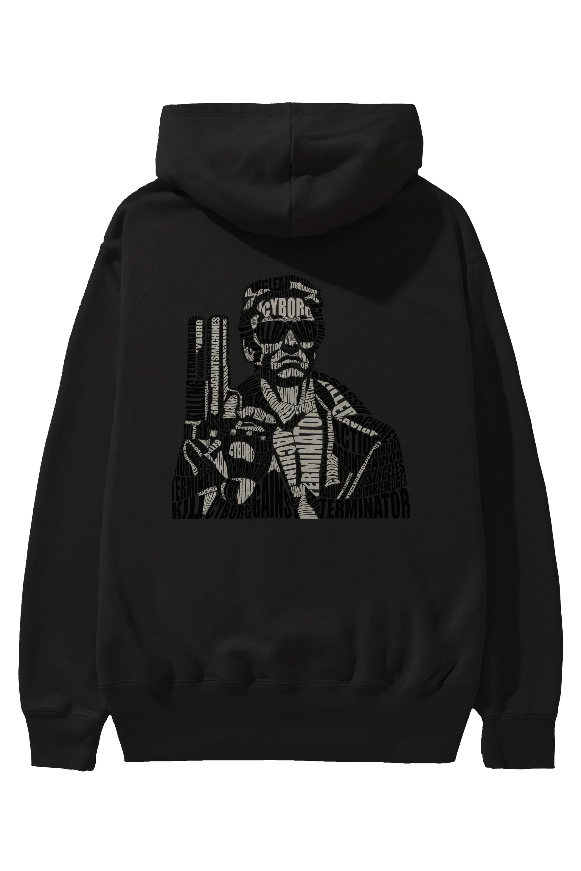 Terminator Calligram Arka Baskılı Hoodie Oversize Kapüşonlu Sweatshirt Erkek Kadın Unisex