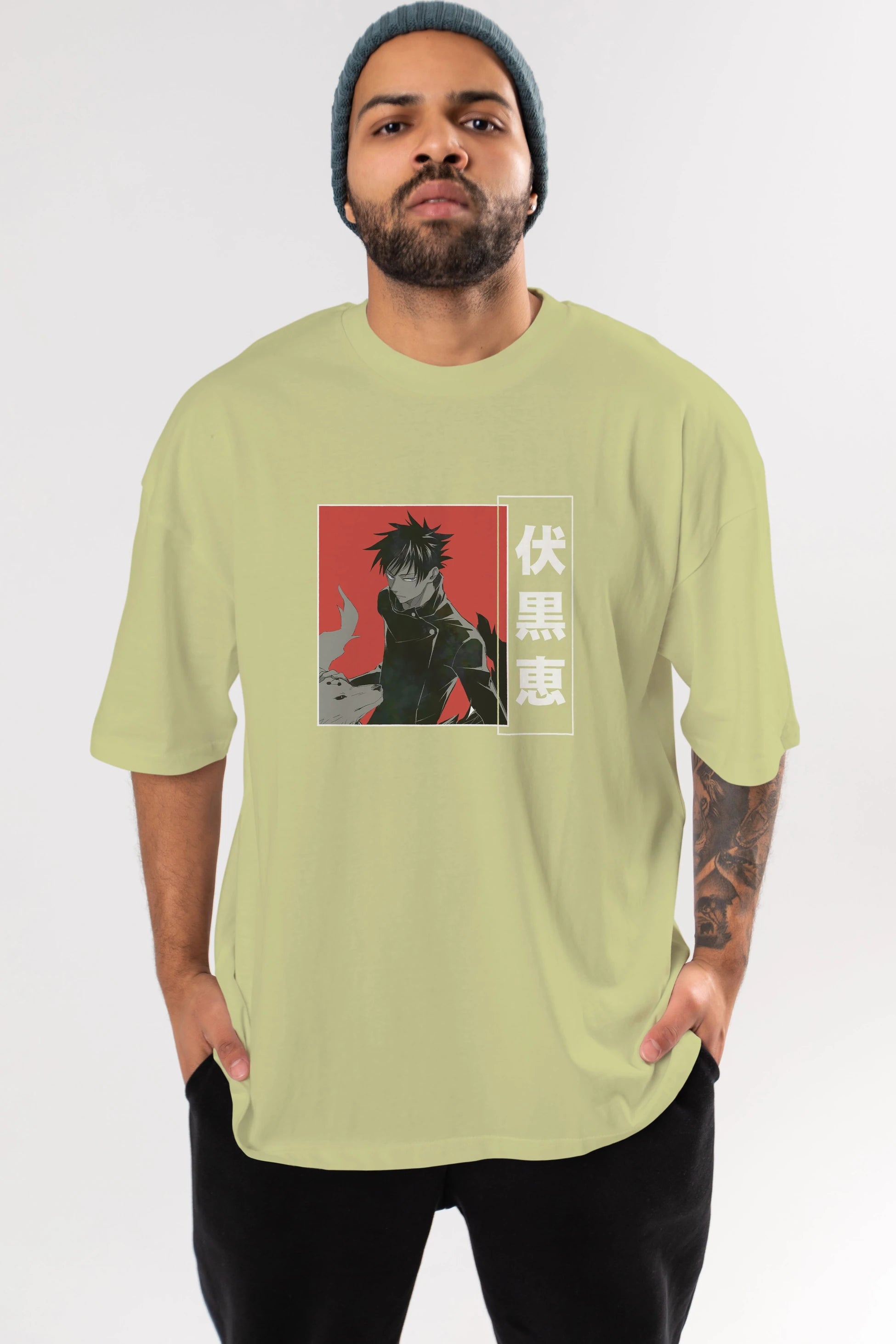 Megumi Fushiguro Anime Ön Baskılı Oversize t-shirt %100 pamuk Erkek Kadın Unisex