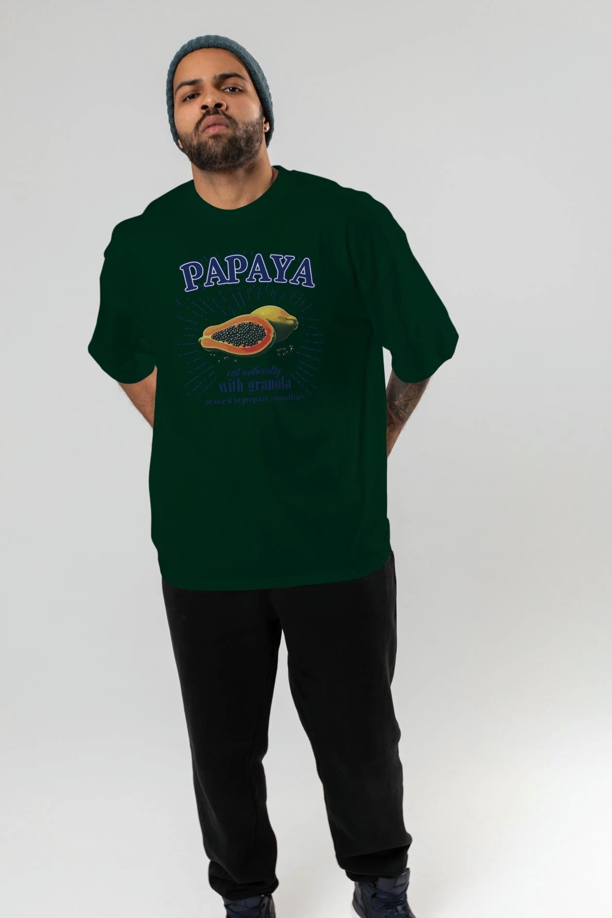 Papaya Ön Baskılı Oversize t-shirt Erkek Kadın Pamuk Bisiklet Yaka tişort