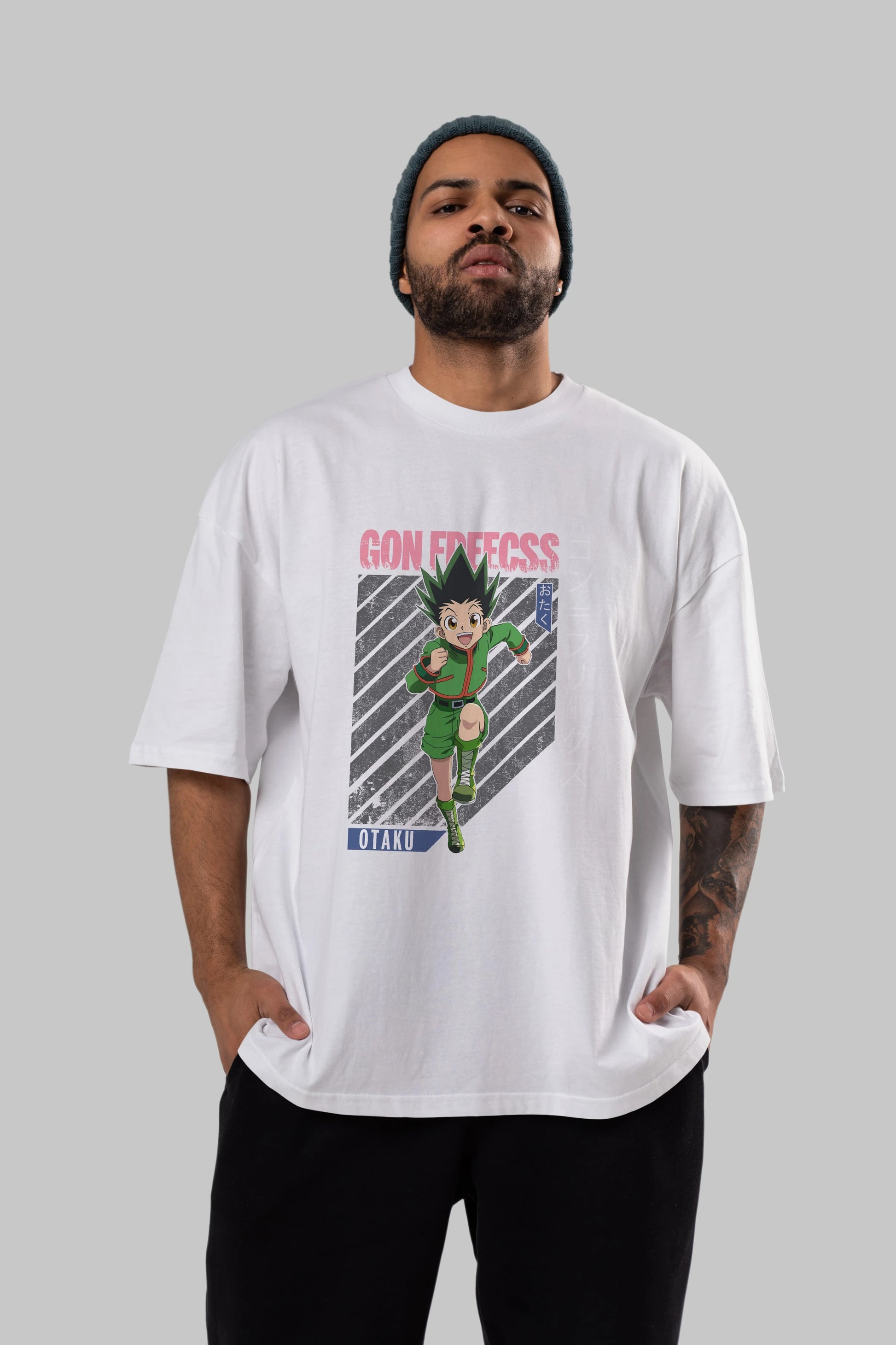 Gon Freecss HUNTER X HUNTER Anime Ön Baskılı Oversize t-shirt %100 pamuk Erkek Kadın Unisex