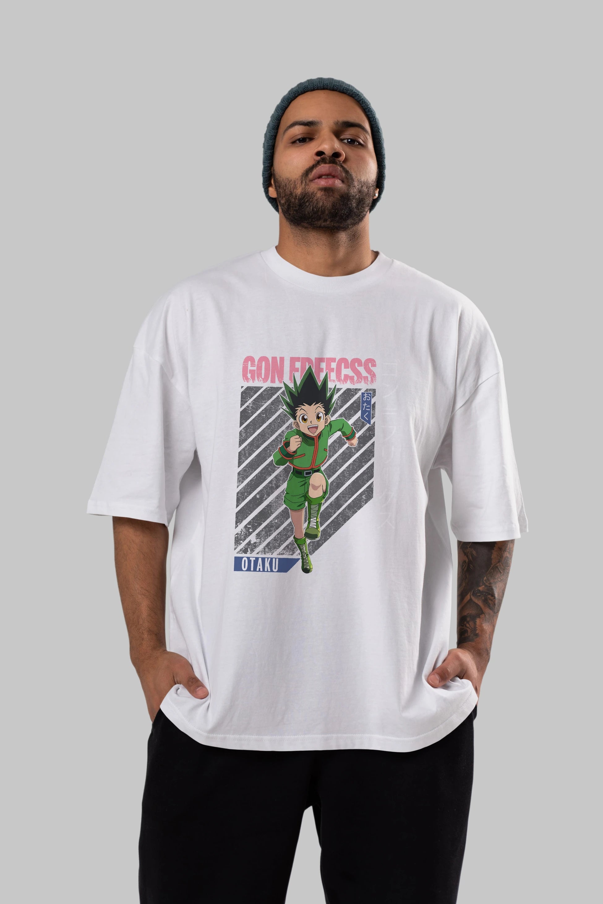 Gon Freecss HUNTER X HUNTER Anime Ön Baskılı Oversize t-shirt %100 pamuk Erkek Kadın Unisex