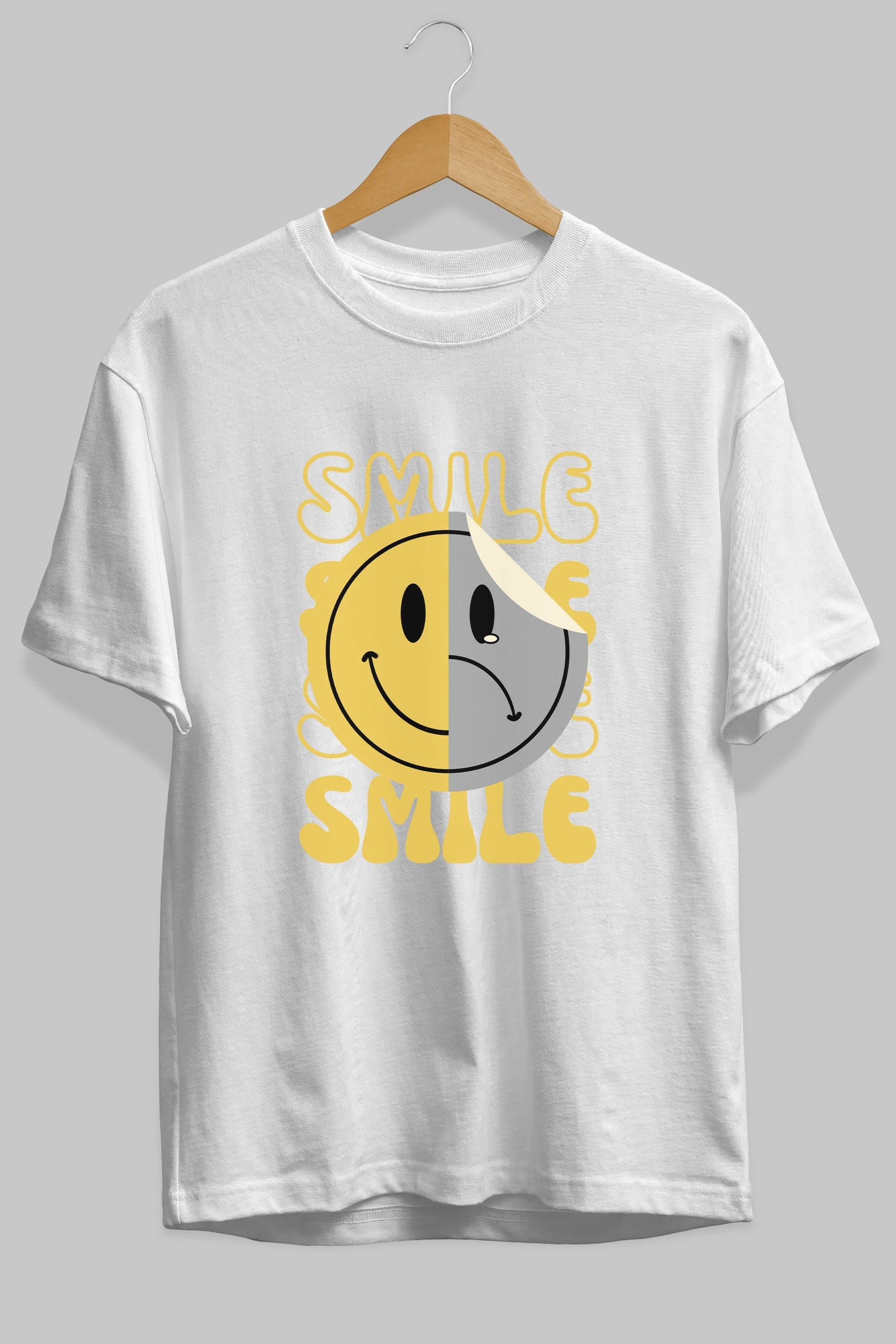 Smile Yazılı Ön Baskılı Oversize t-shirt Erkek Kadın Unisex