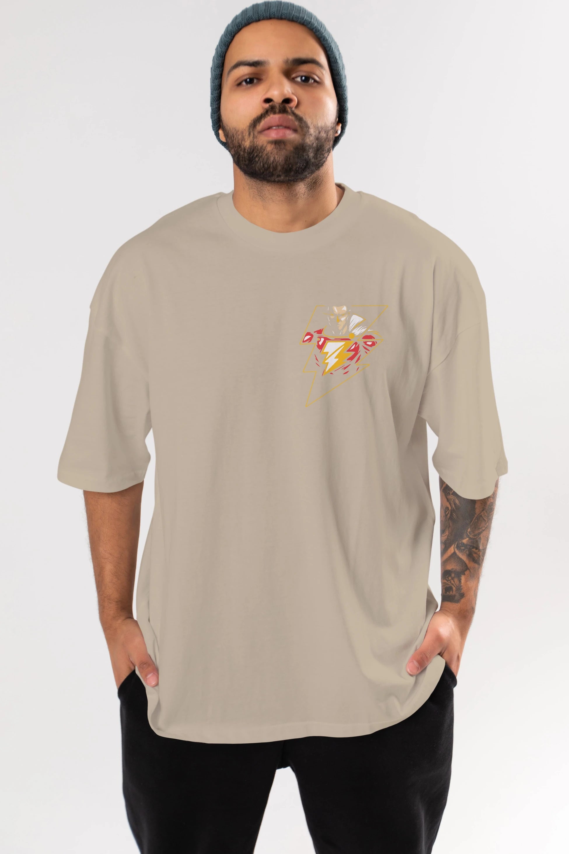 Flash Avengers (3) Ön Sol Baskılı Oversize t-shirt Erkek Kadın Unisex %100 Pamuk Bisiklet Yaka tişort