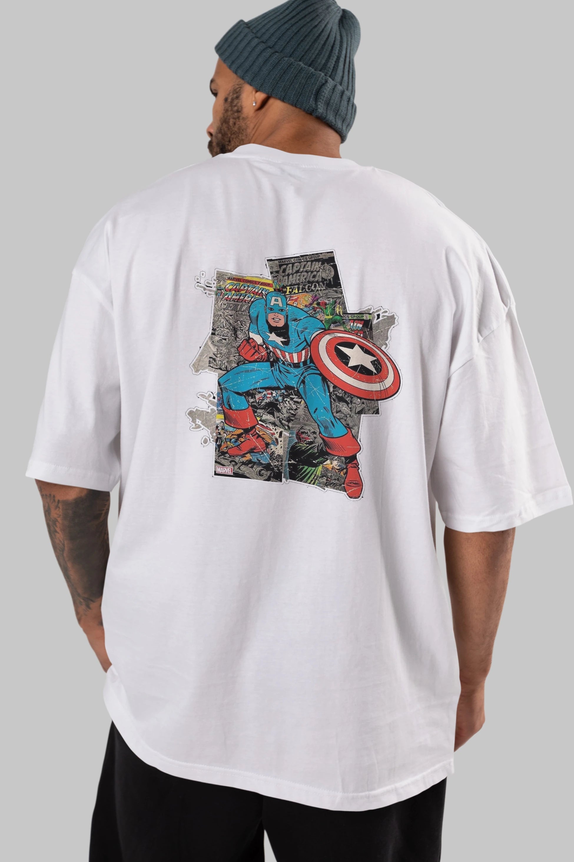 Captain America (2) Arka Baskılı Oversize t-shirt Erkek Kadın Unisex %100 Pamuk Bisiklet Yaka tişort
