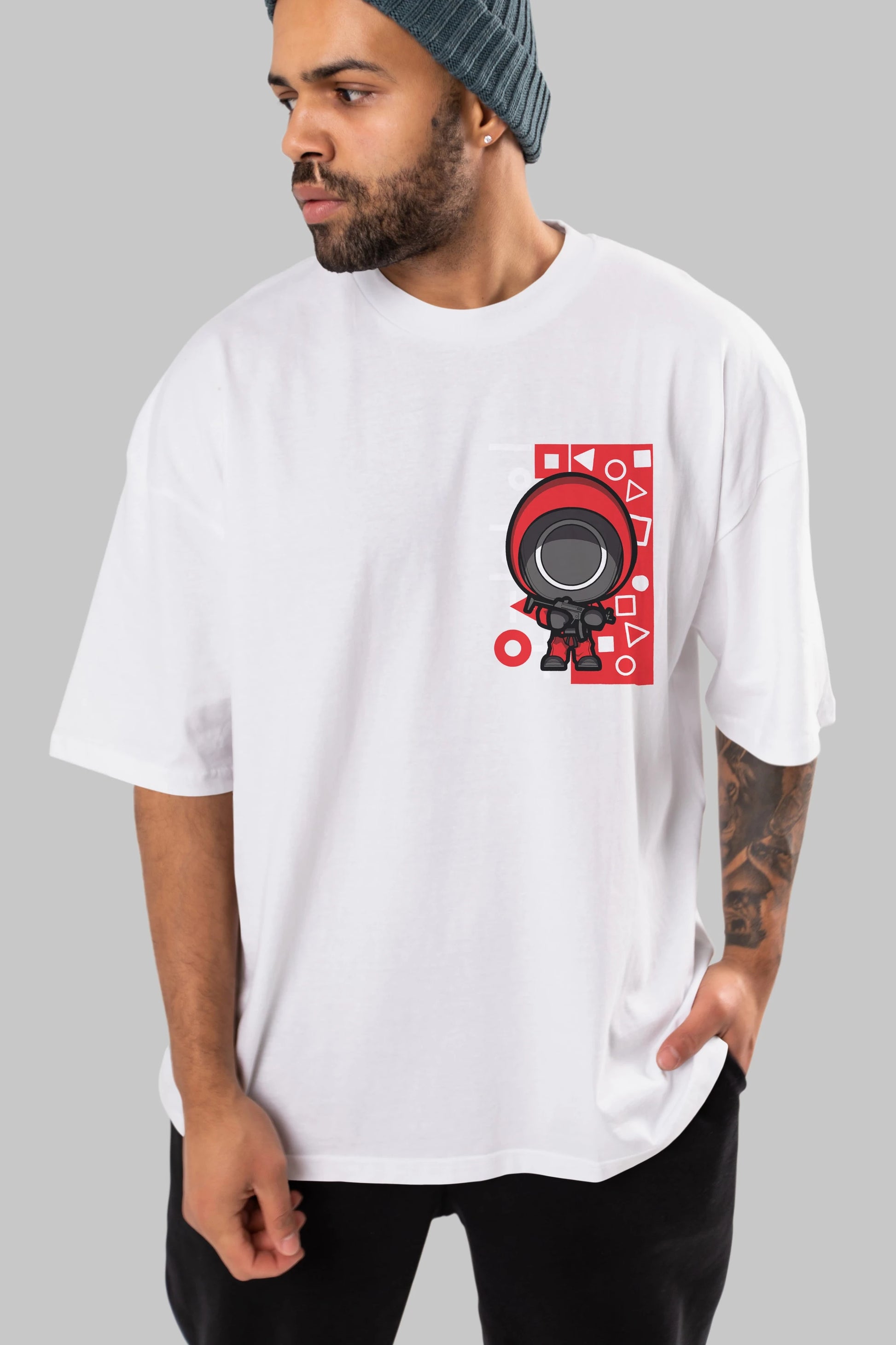 Squid Game (4) Ön Sol Baskılı Oversize t-shirt Erkek Kadın Unisex %100 Pamuk Bisiklet Yaka tişort