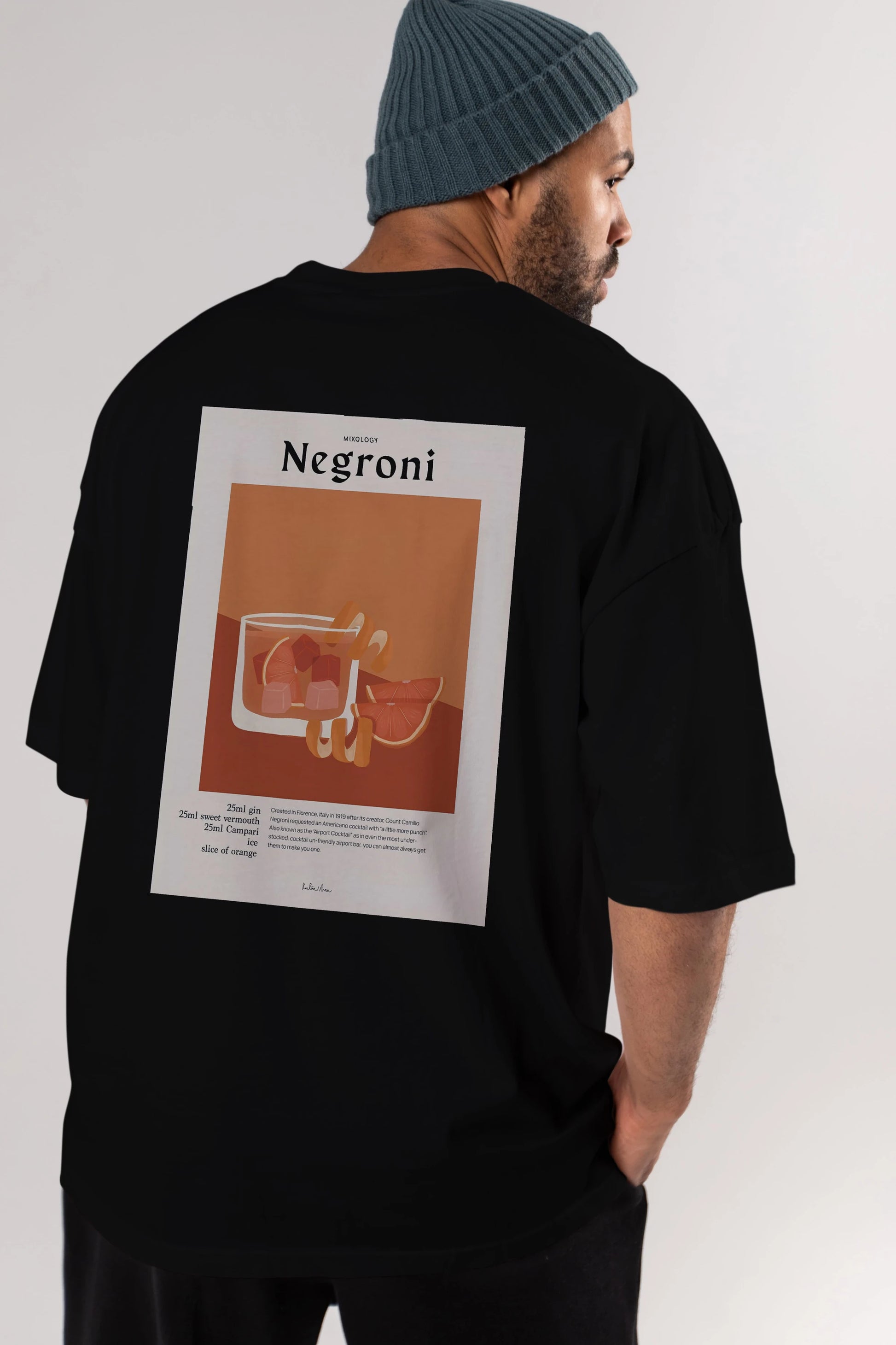 Mixology Negroni Arka Baskılı Oversize t-shirt Erkek Kadın Unisex %100 Pamuk Bisiklet Yaka tişort