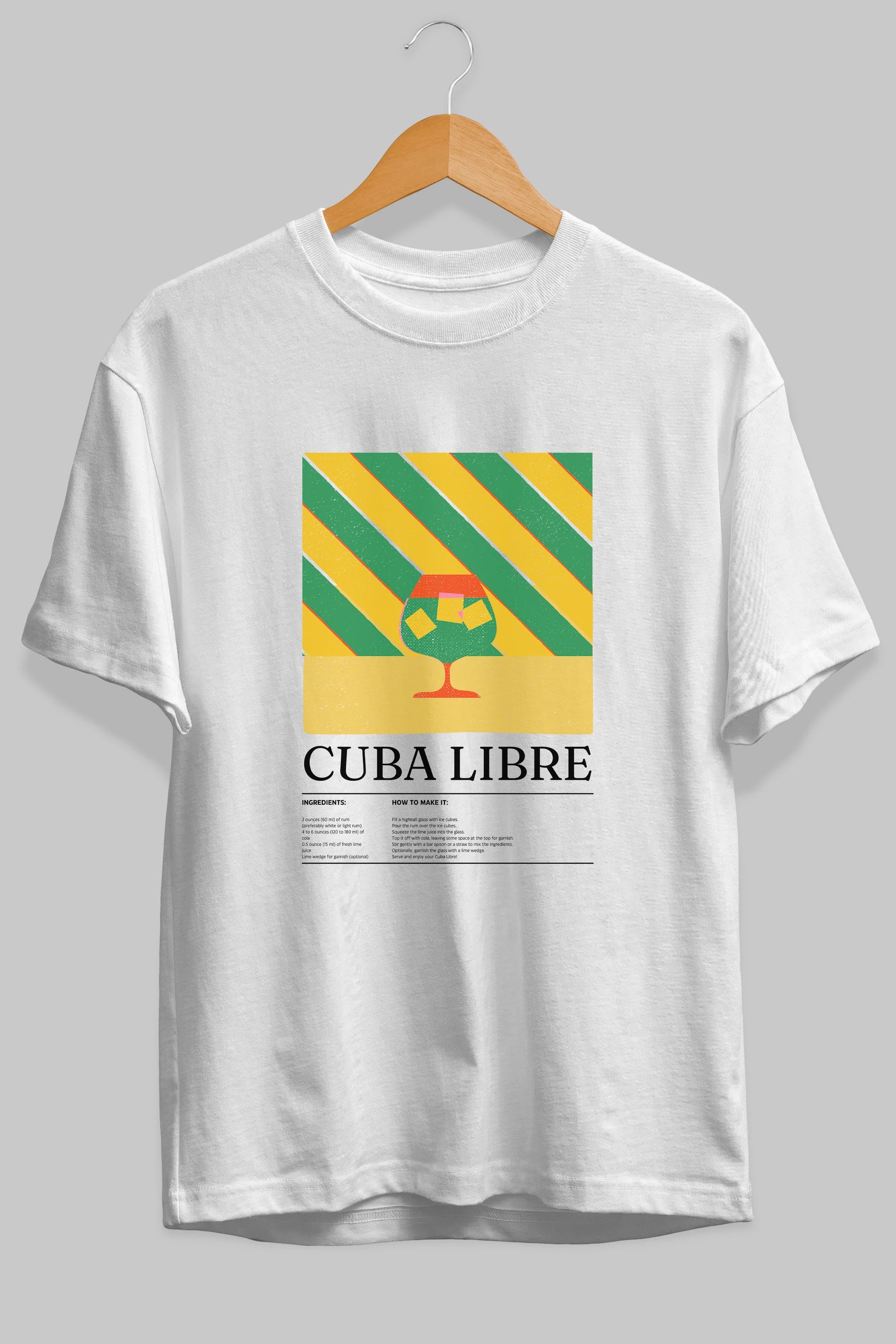 Cuba Libre Kokteyl Ön Baskılı Oversize t-shirt Erkek Kadın %100 Pamuk Bisiklet Yaka tişort