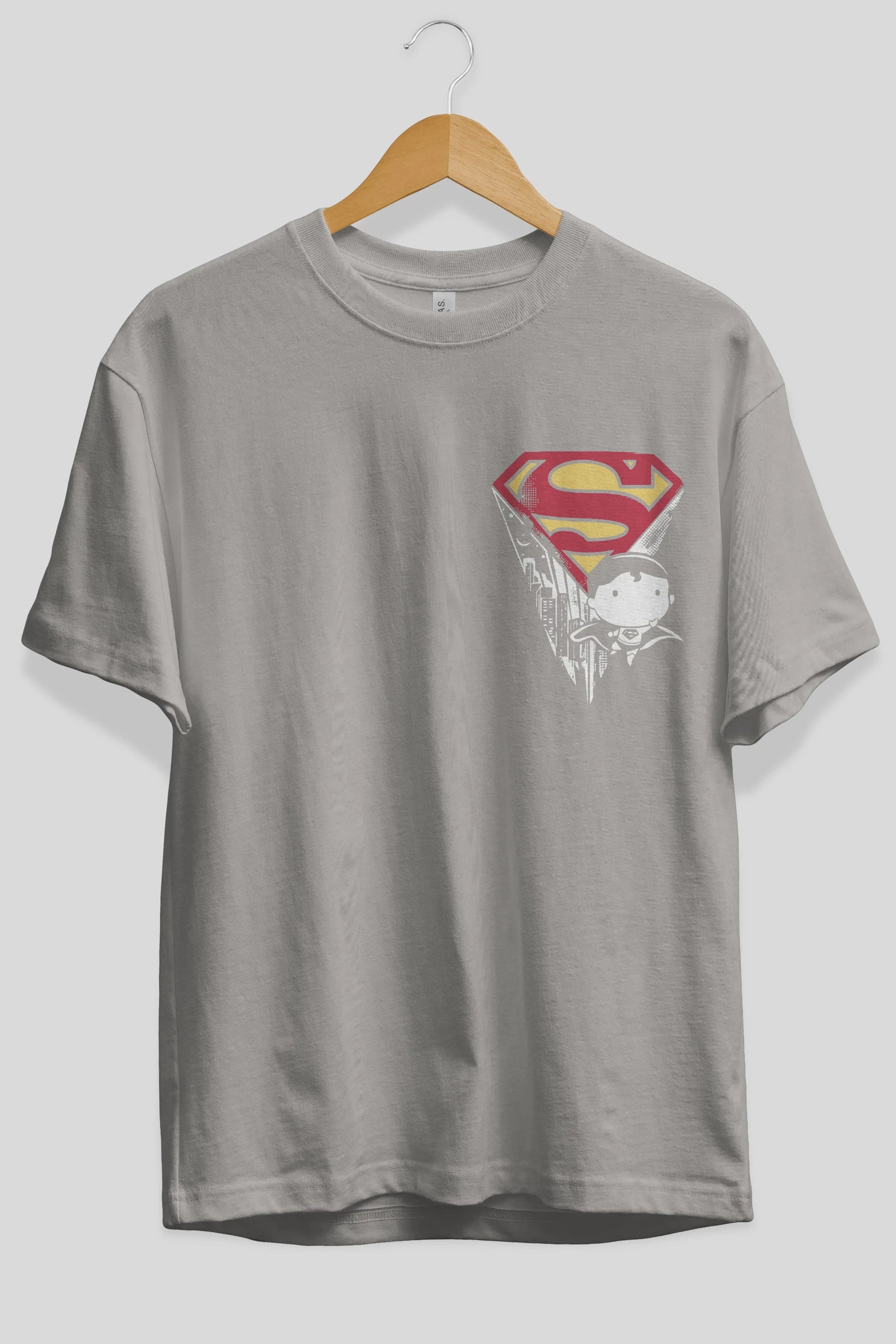 Superman Ön Sol Baskılı Oversize t-shirt Erkek Kadın Unisex %100 Pamuk Bisiklet Yaka tişort