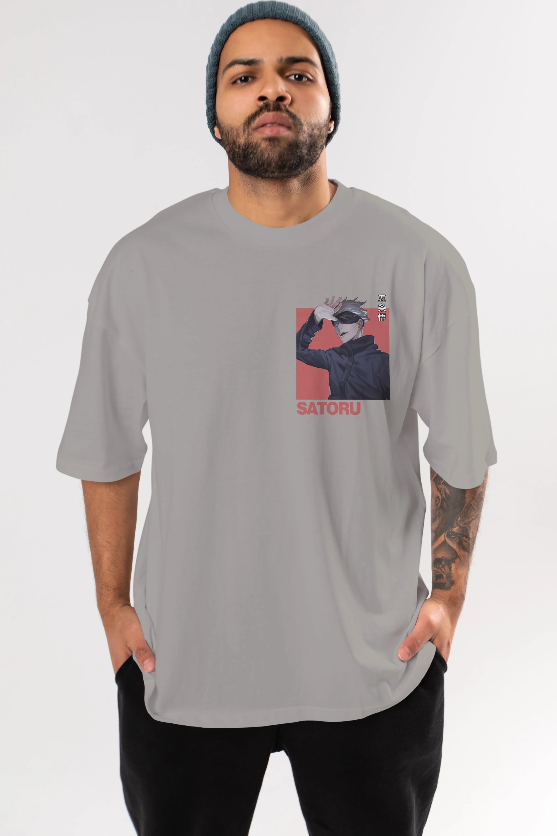 SATORU GOJO 2 Ön Sol Baskılı Oversize t-shirt Erkek Kadın Unisex %100 Pamuk Bisiklet Yaka tişort