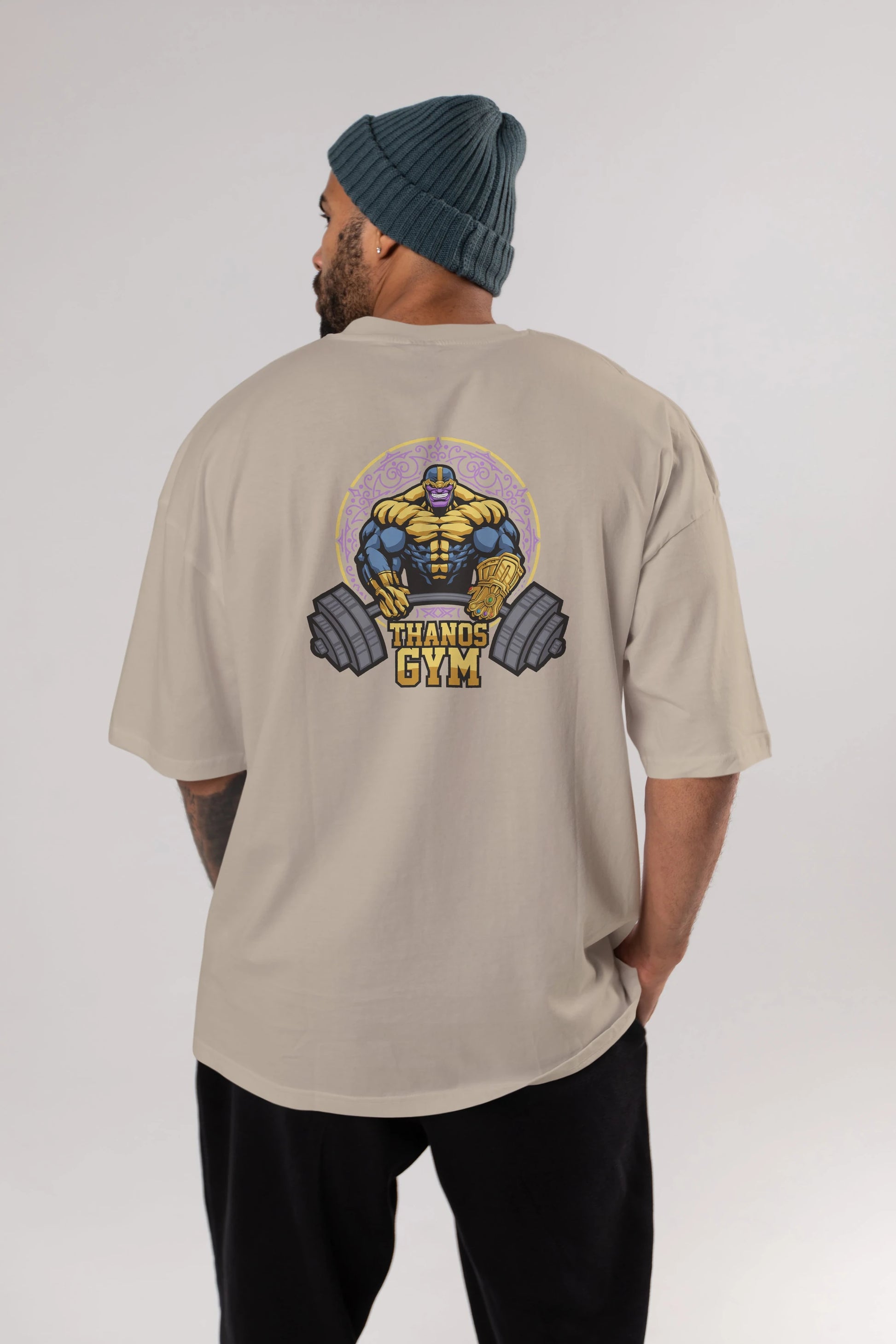 Thanos GYM Arka Baskılı Oversize t-shirt Erkek Kadın Unisex %100 Pamuk Bisiklet Yaka tişort