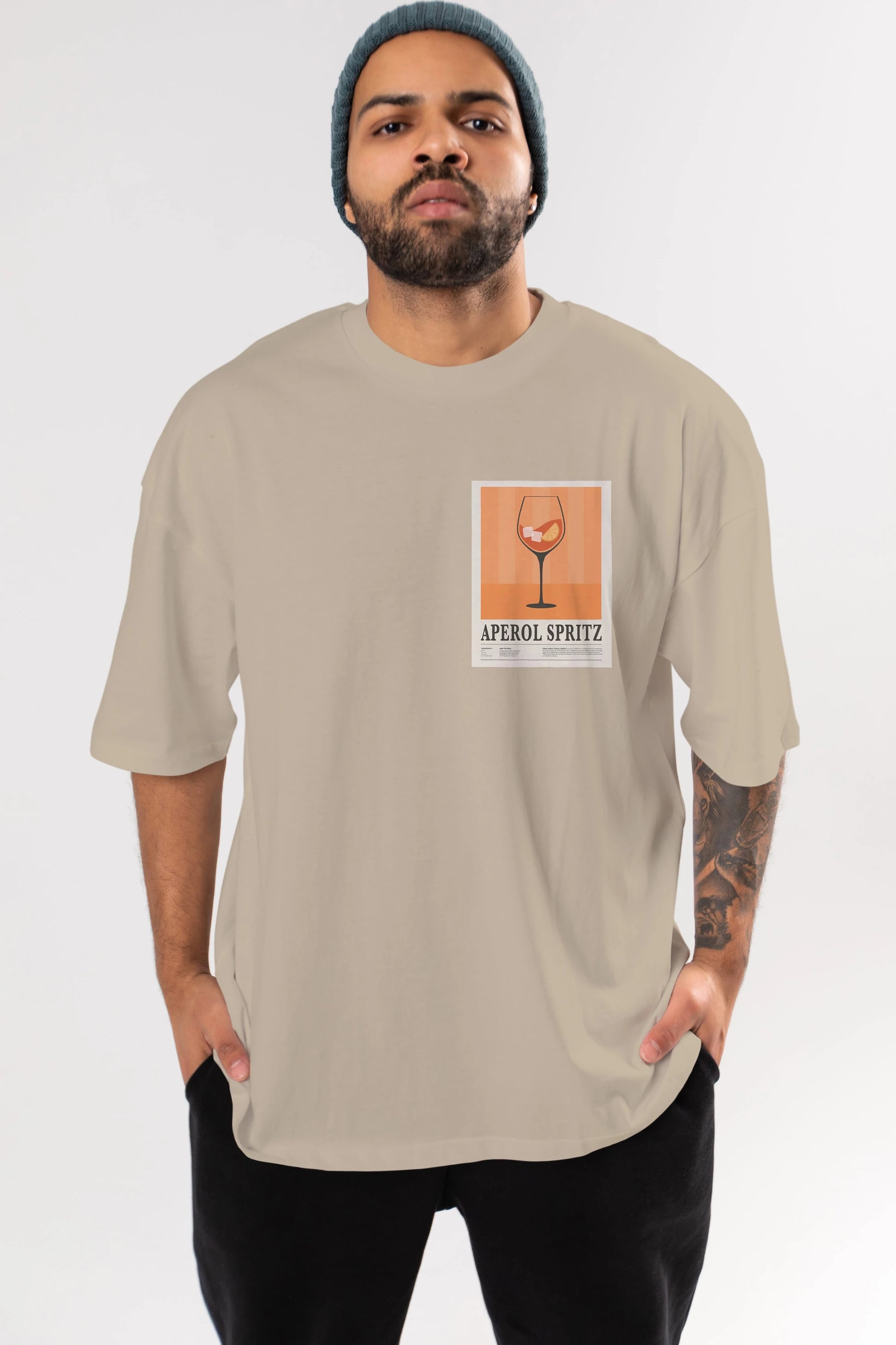 Aperol Spritz 8 Ön Sol Baskılı Oversize t-shirt Erkek Kadın Unisex %100 Pamuk Bisiklet Yaka tişort