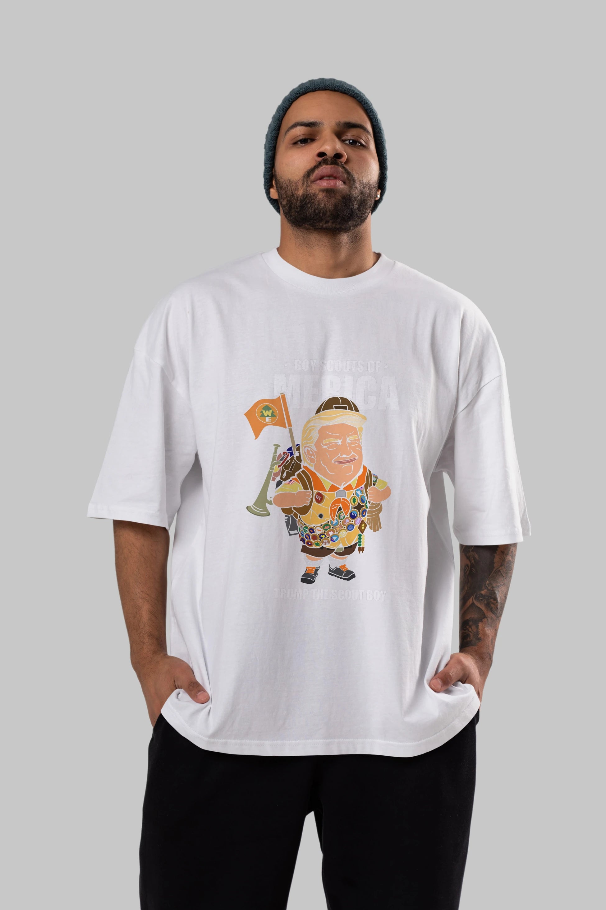Trump Scout Boy Ön Baskılı Oversize t-shirt Erkek Kadın Unisex %100 Pamuk tişort