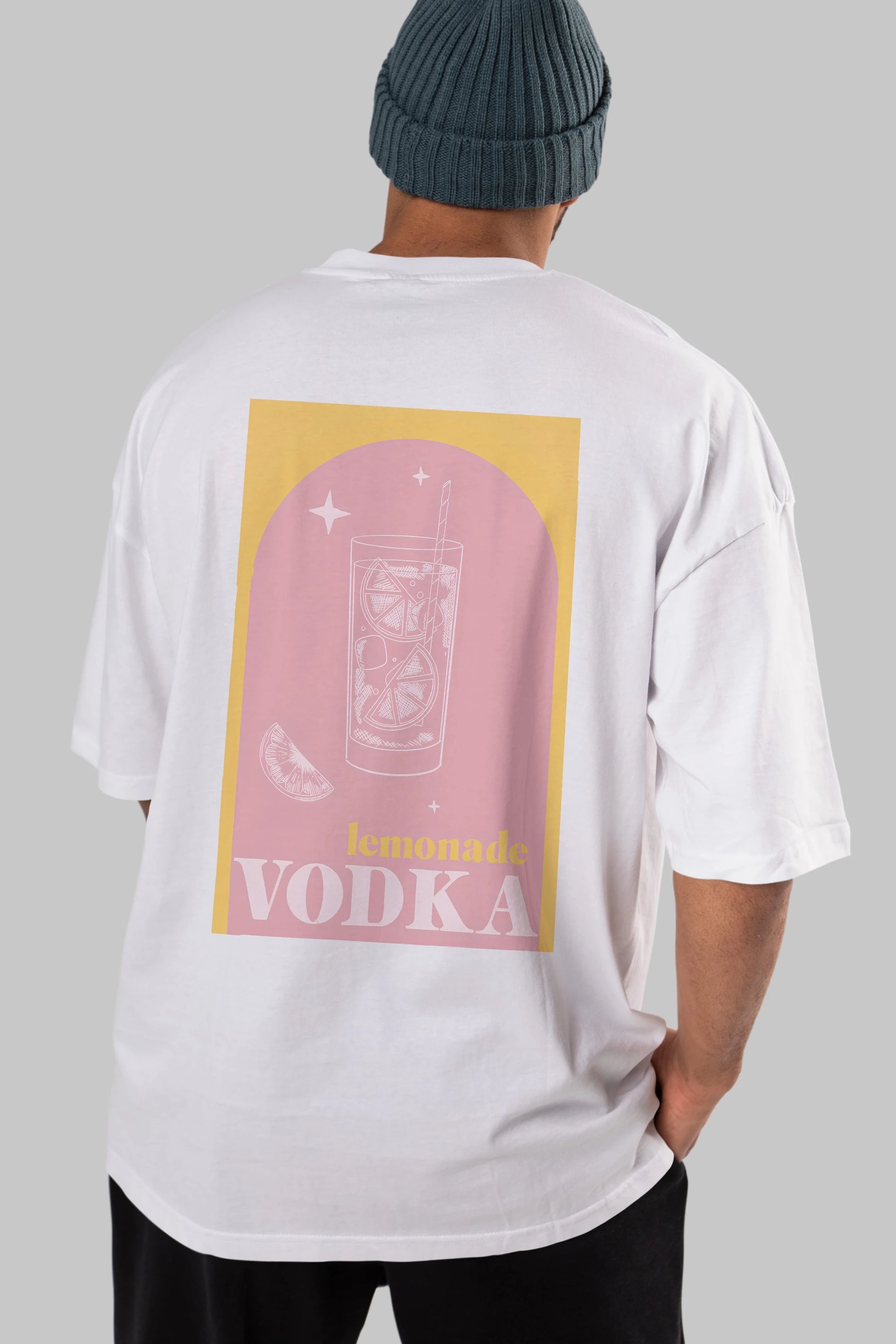 Vodka Limon Arka Baskılı Oversize t-shirt Erkek Kadın Unisex %100 Pamuk Bisiklet Yaka tişort