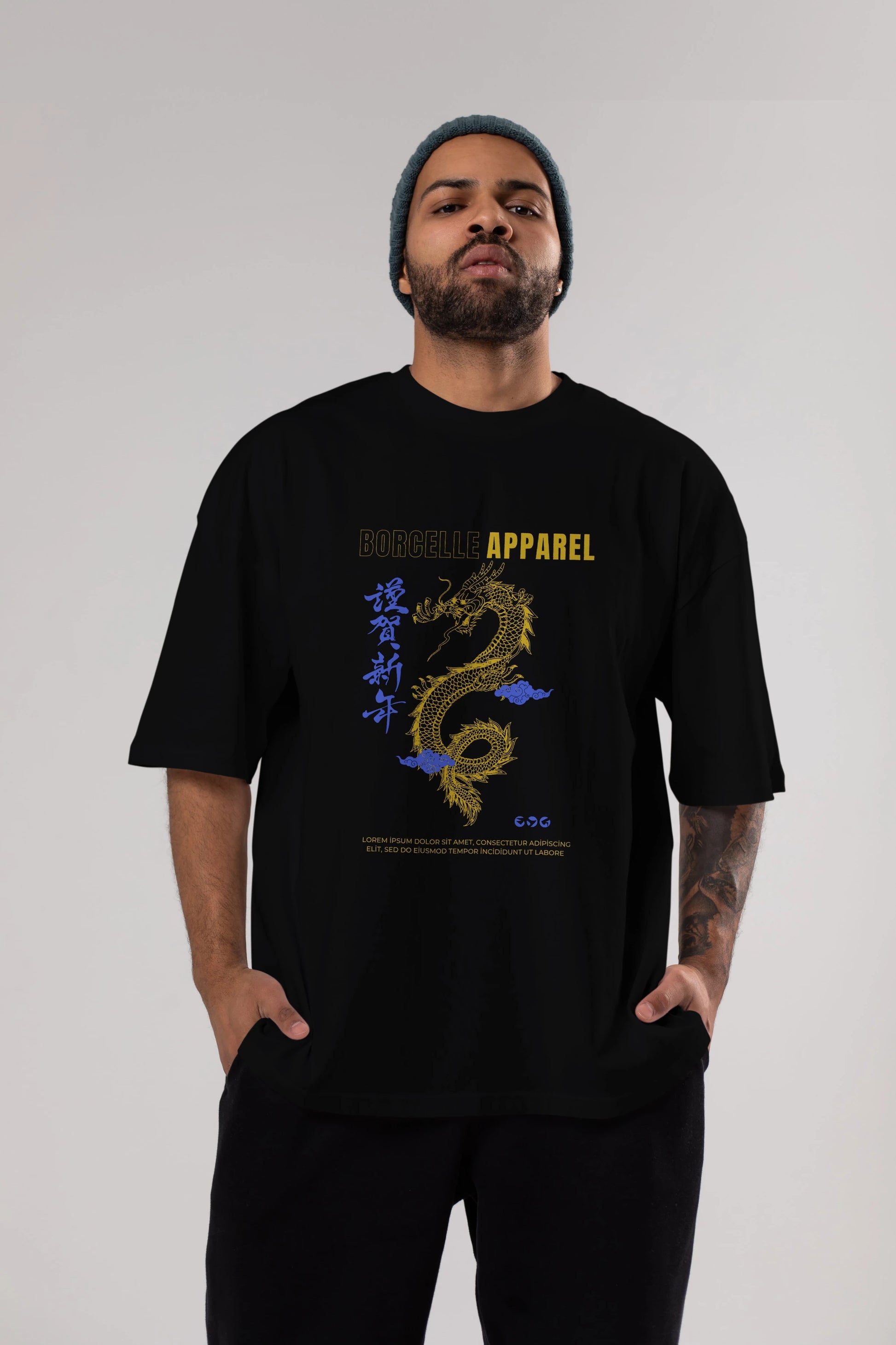 Borcelle Apparel Yazılı Ön Baskılı Oversize t-shirt Erkek Kadın Unisex