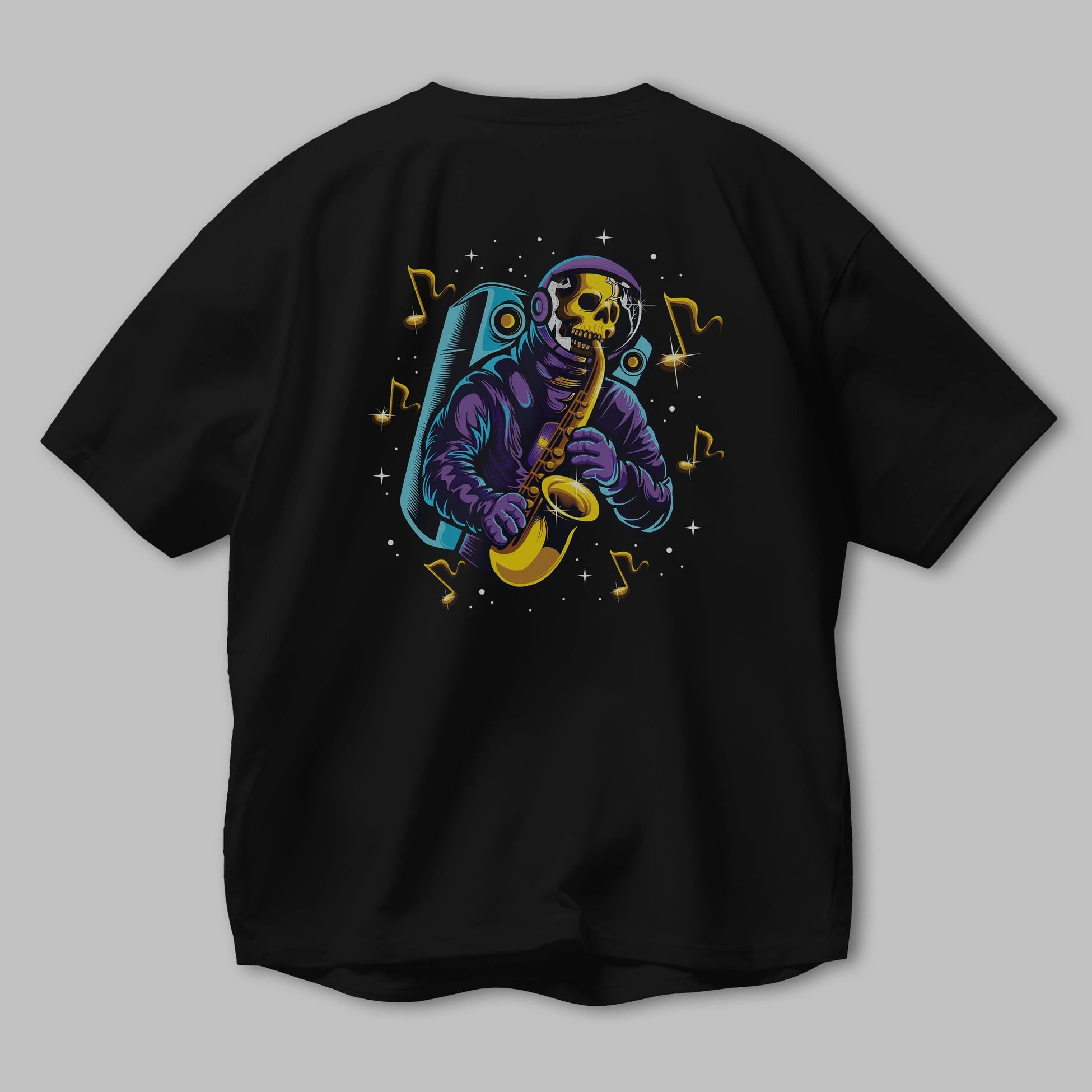 Astroskull Saxophonist Arka Baskılı Oversize t-shirt Erkek Kadın Unisex