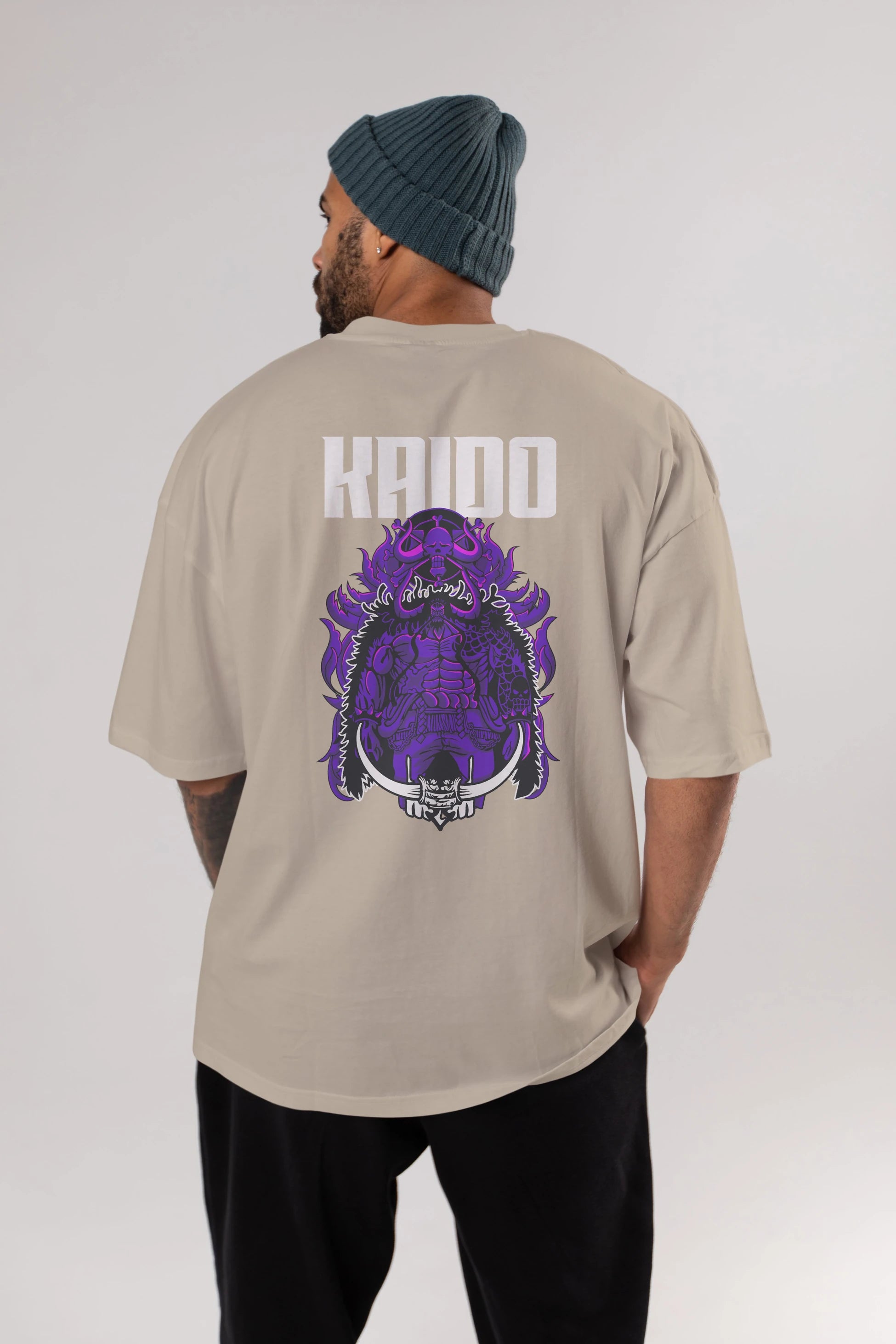 Kaido Anime Arka Baskılı Oversize t-shirt Erkek Kadın Unisex %100 pamuk tişort