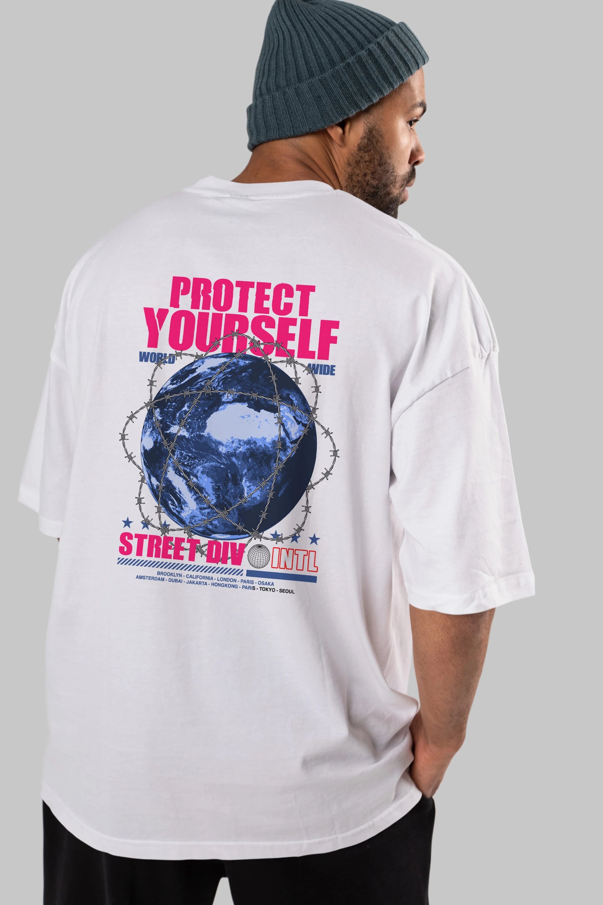 Protect Yourself Arka Baskılı Oversize t-shirt Erkek Kadın Unisex