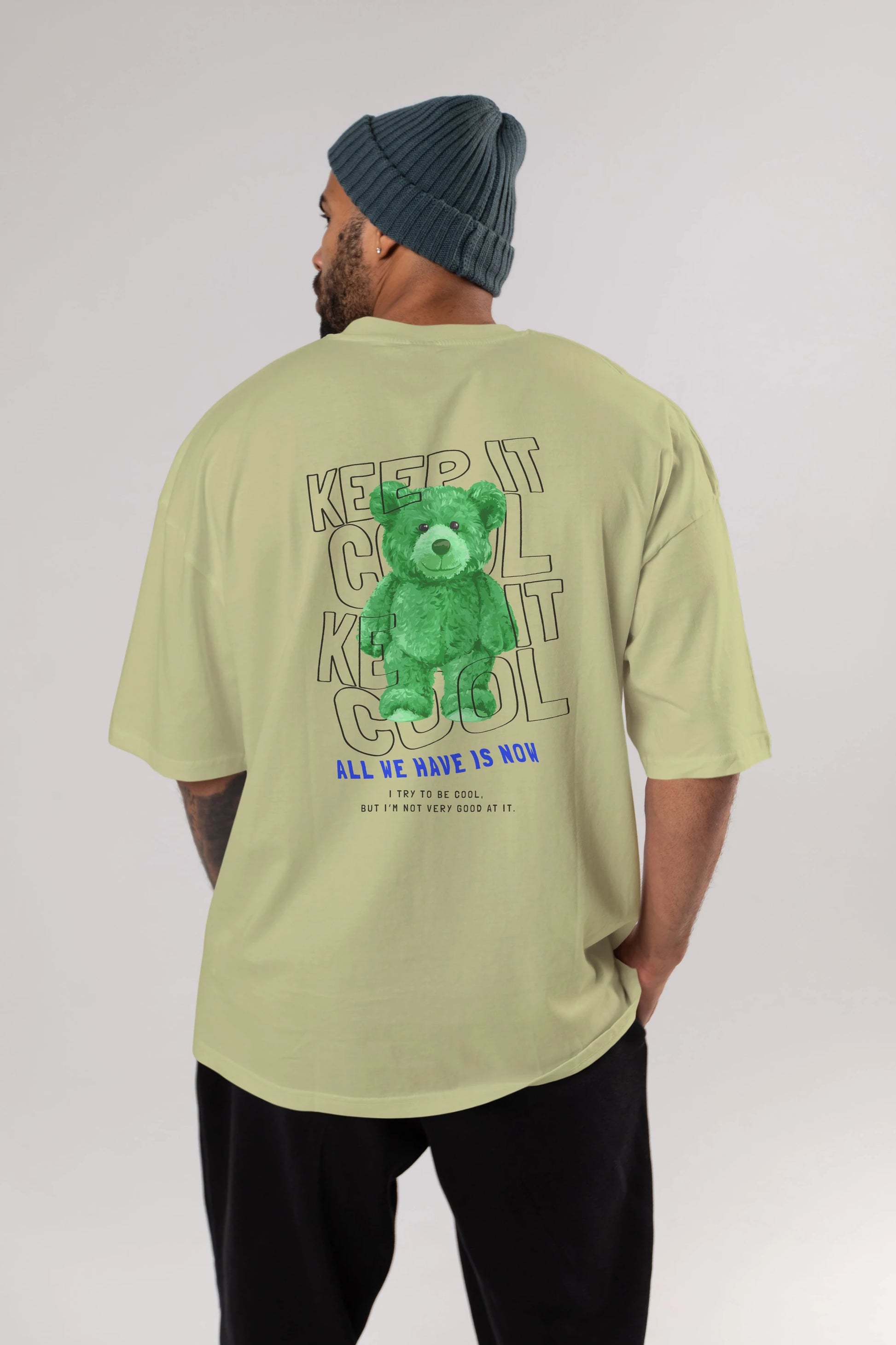 Keep it Cool Bear Arka Baskılı Oversize t-shirt Erkek Kadın Unisex
