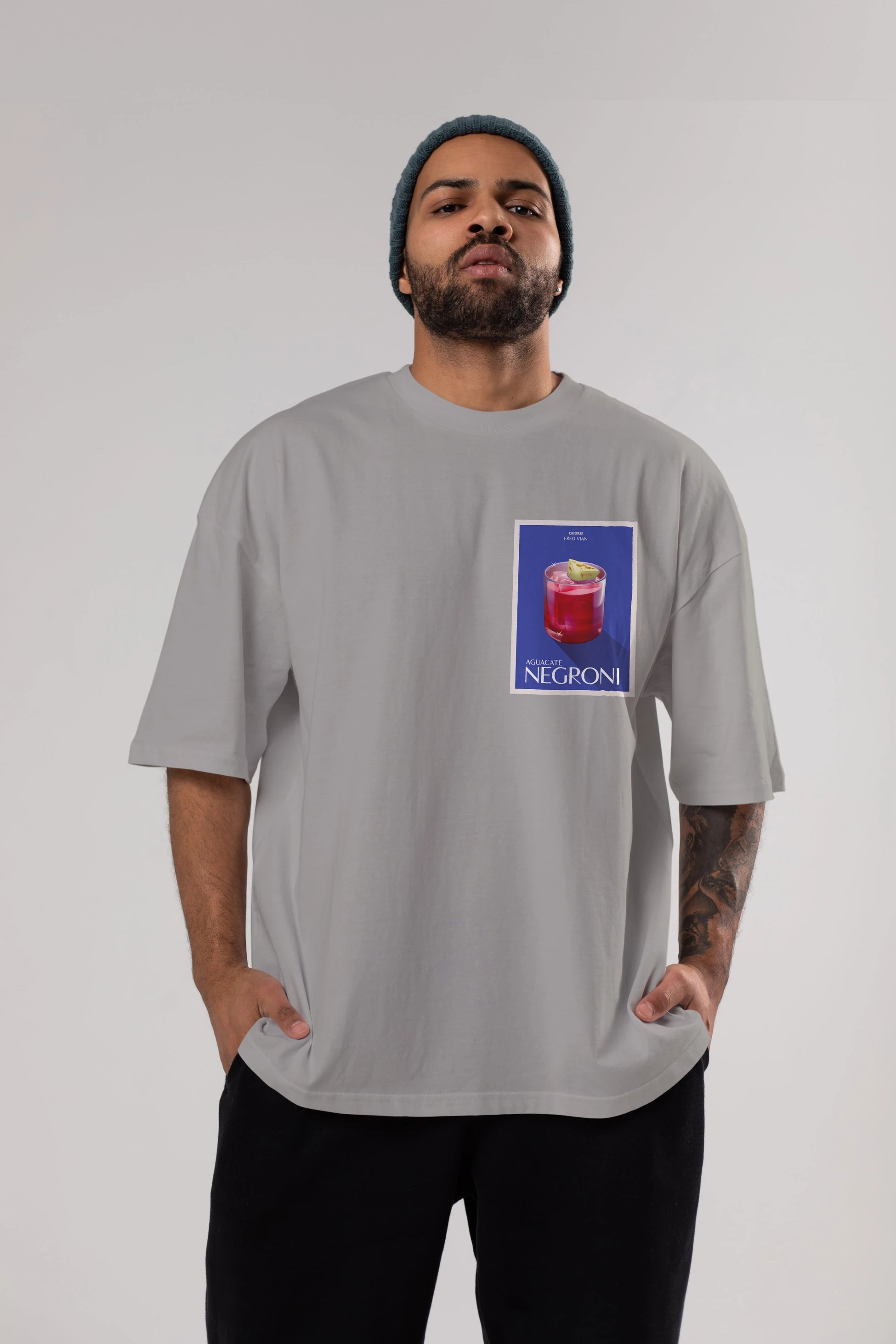 Aguacate Negroni Ön Sol Baskılı Oversize t-shirt Erkek Kadın Unisex %100 Pamuk Bisiklet Yaka tişort
