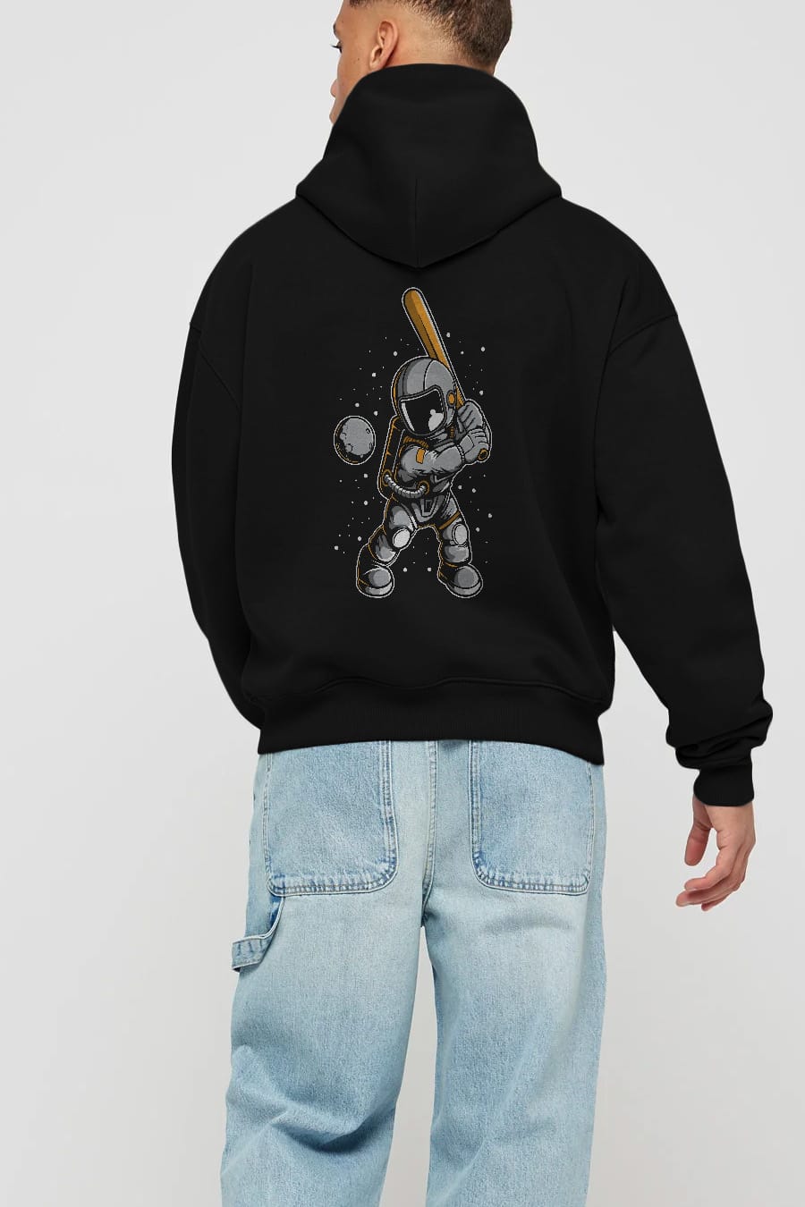 Astronaut Baseball Arka Baskılı Hoodie Oversize Kapüşonlu Sweatshirt Erkek Kadın Unisex