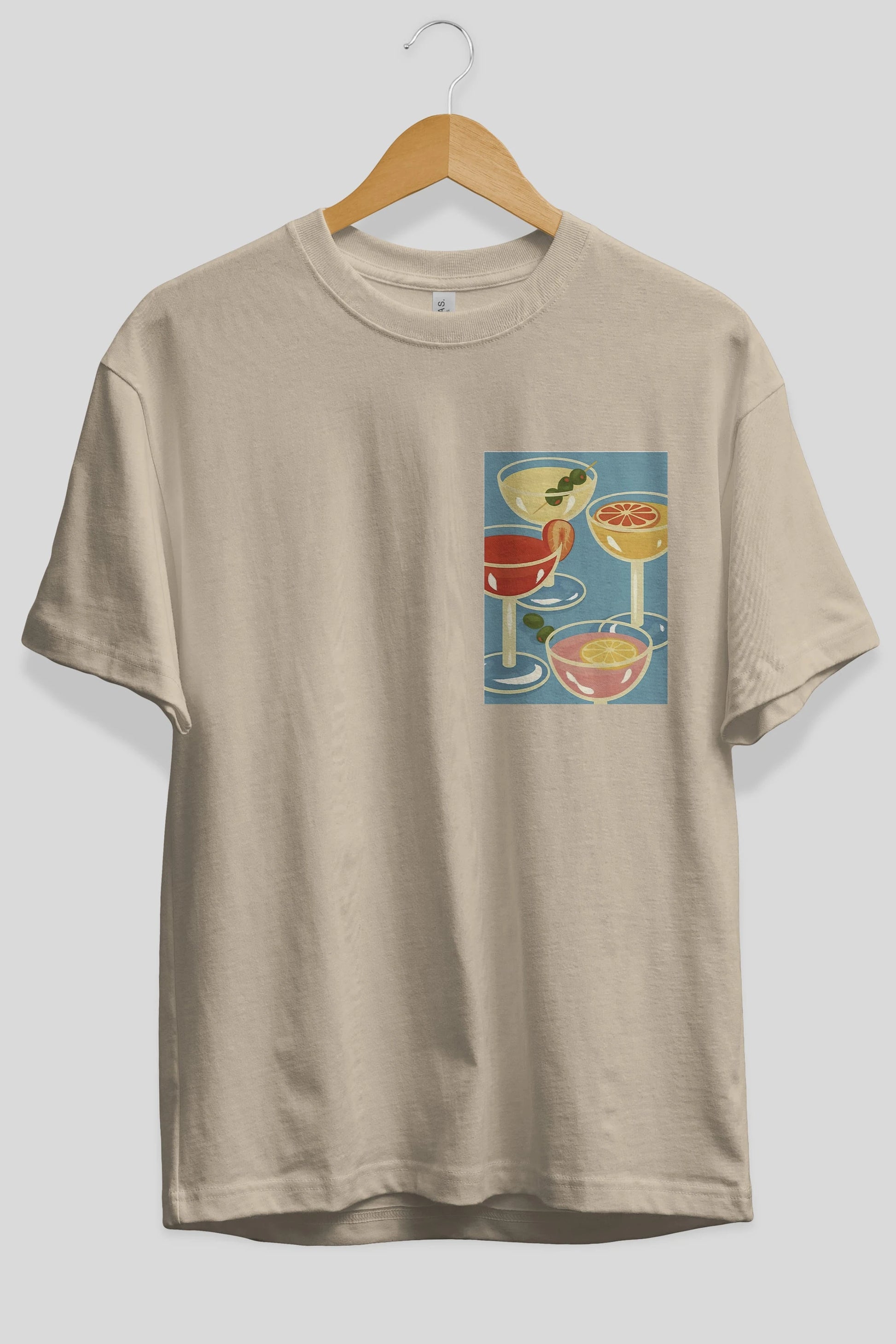 Cocktails Ön Sol Baskılı Oversize t-shirt Erkek Kadın Unisex %100 Pamuk Bisiklet Yaka tişort