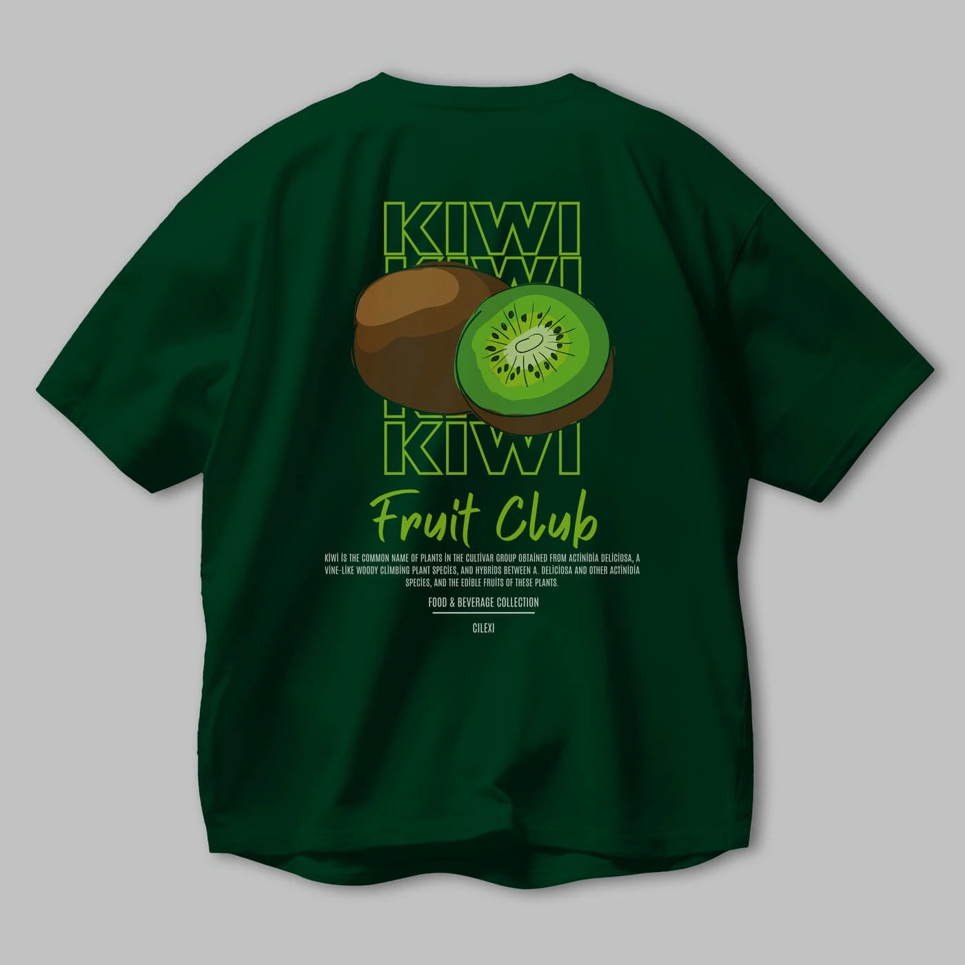 Kiwi Arka Baskılı Oversize t-shirt Erkek Kadın Pamuk Bisiklet Yaka tişort