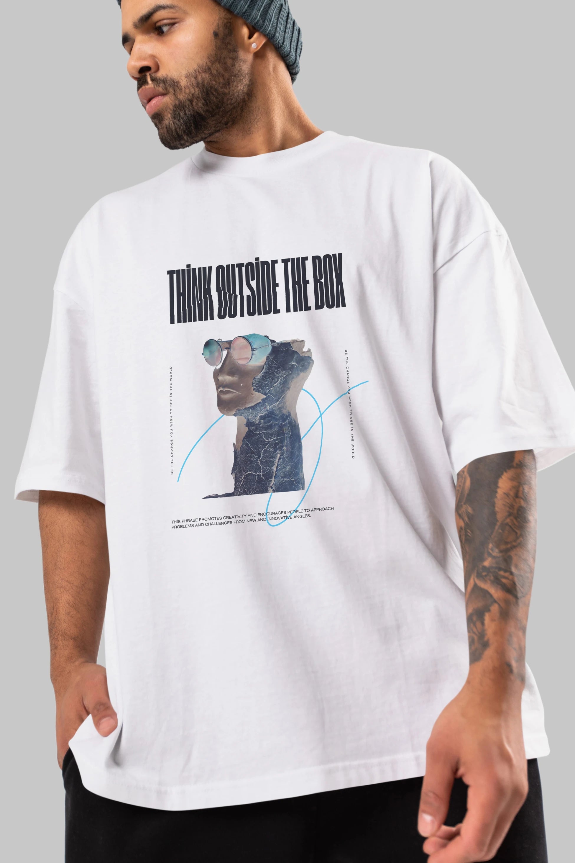 Think Outside The Box Ön Baskılı Oversize t-shirt Erkek Kadın Unisex
