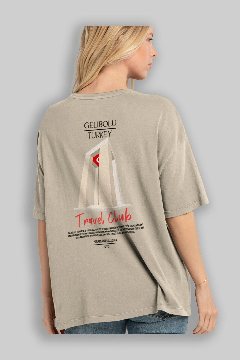 Gelibolu Turkey Arka Baskılı Oversize t-shirt Erkek Kadın Pamuk Bisiklet Yaka tişort