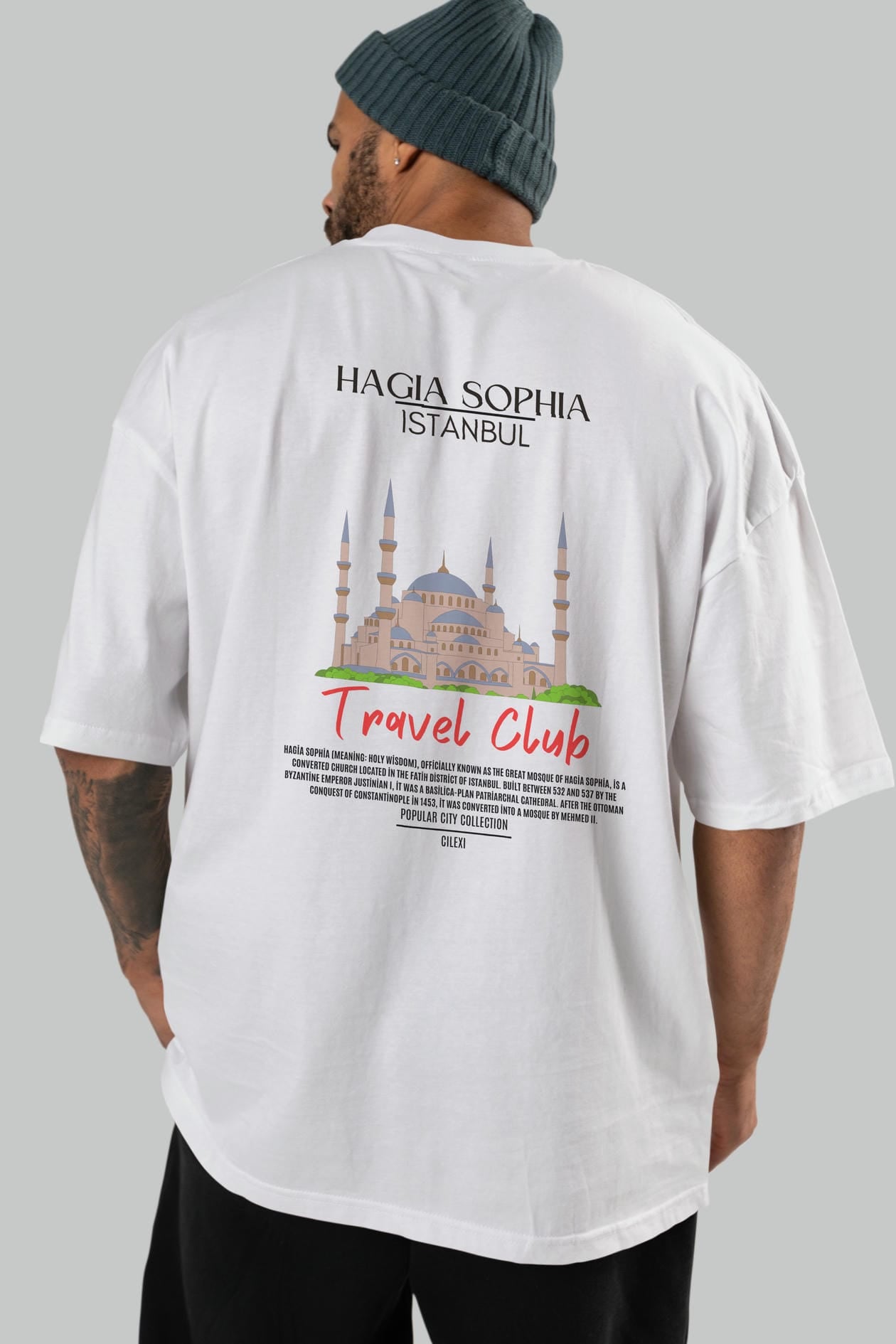 Hagia Sophia İstanbul Arka Baskılı Oversize t-shirt Erkek Kadın Pamuk Bisiklet Yaka tişort