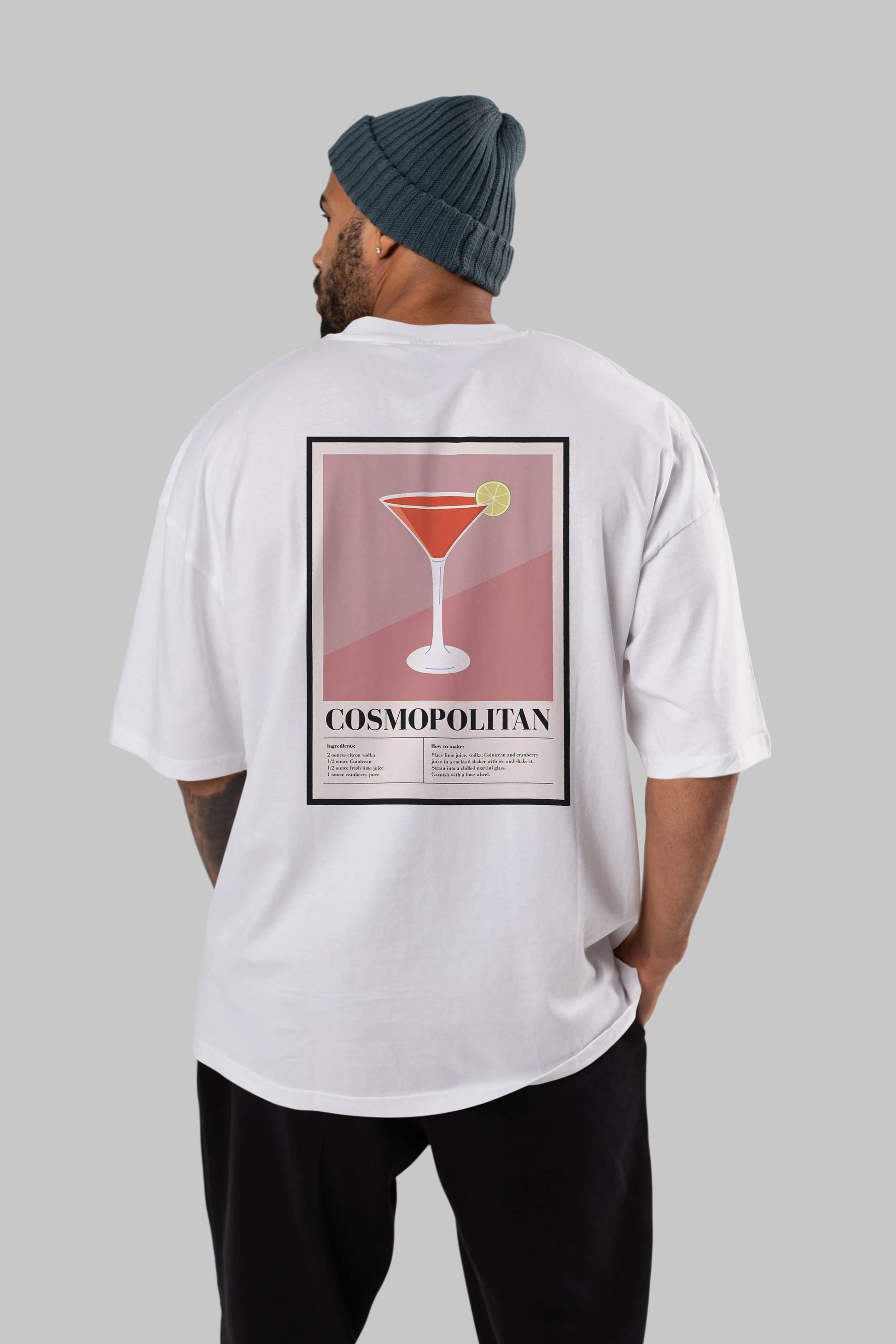Cosmopolitan 3 Arka Baskılı Oversize t-shirt Erkek Kadın Unisex %100 Pamuk Bisiklet Yaka tişort