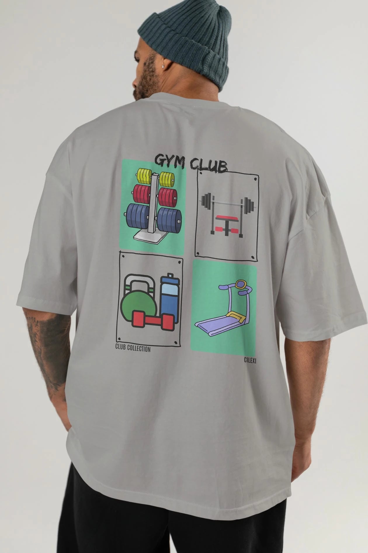 Gym Club Arka Baskılı Oversize t-shirt Erkek Kadın %100 Pamuk Bisiklet Yaka tişort