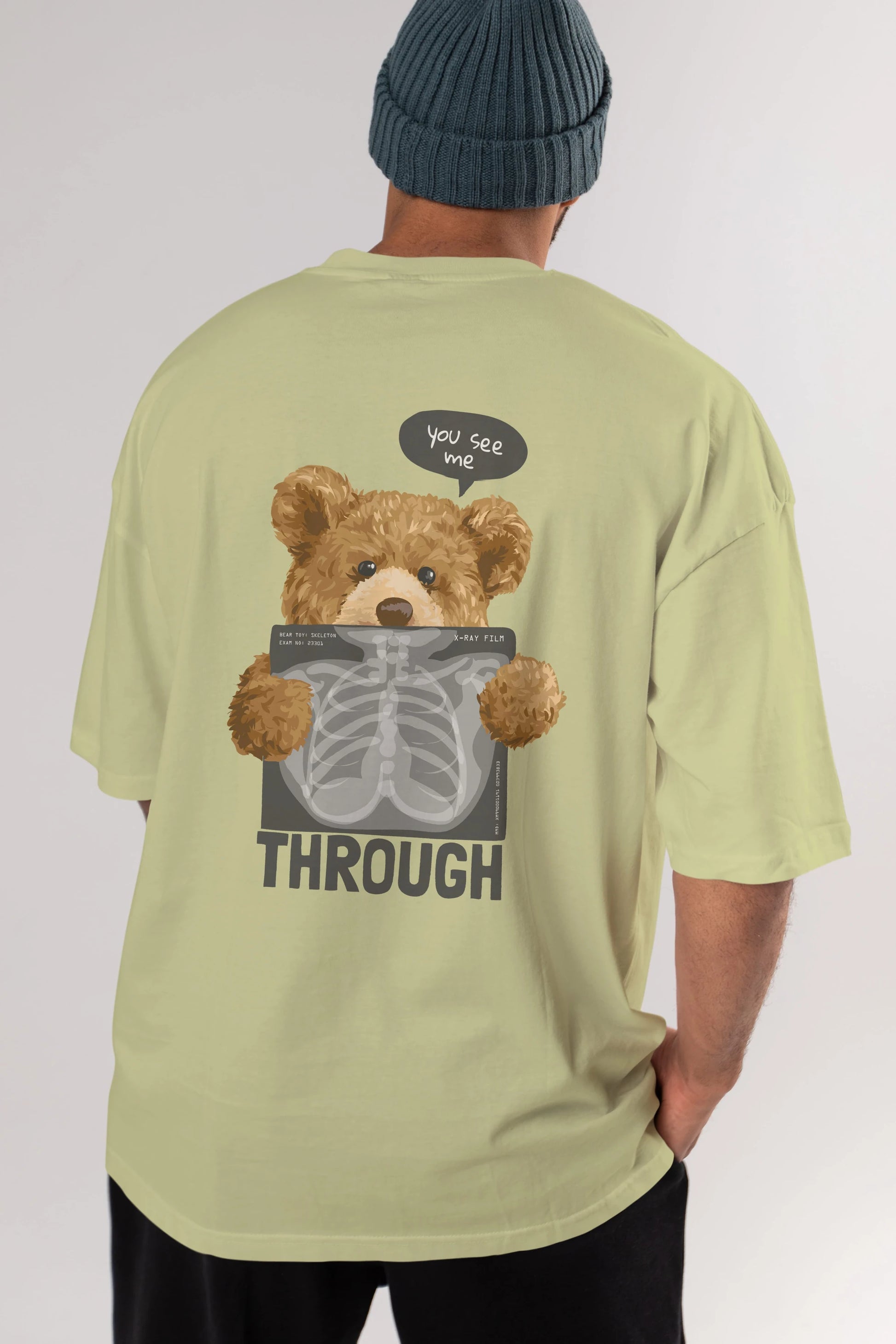 Teddy Bear Trough Arka Baskılı Oversize t-shirt Erkek Kadın Unisex %100 Pamuk