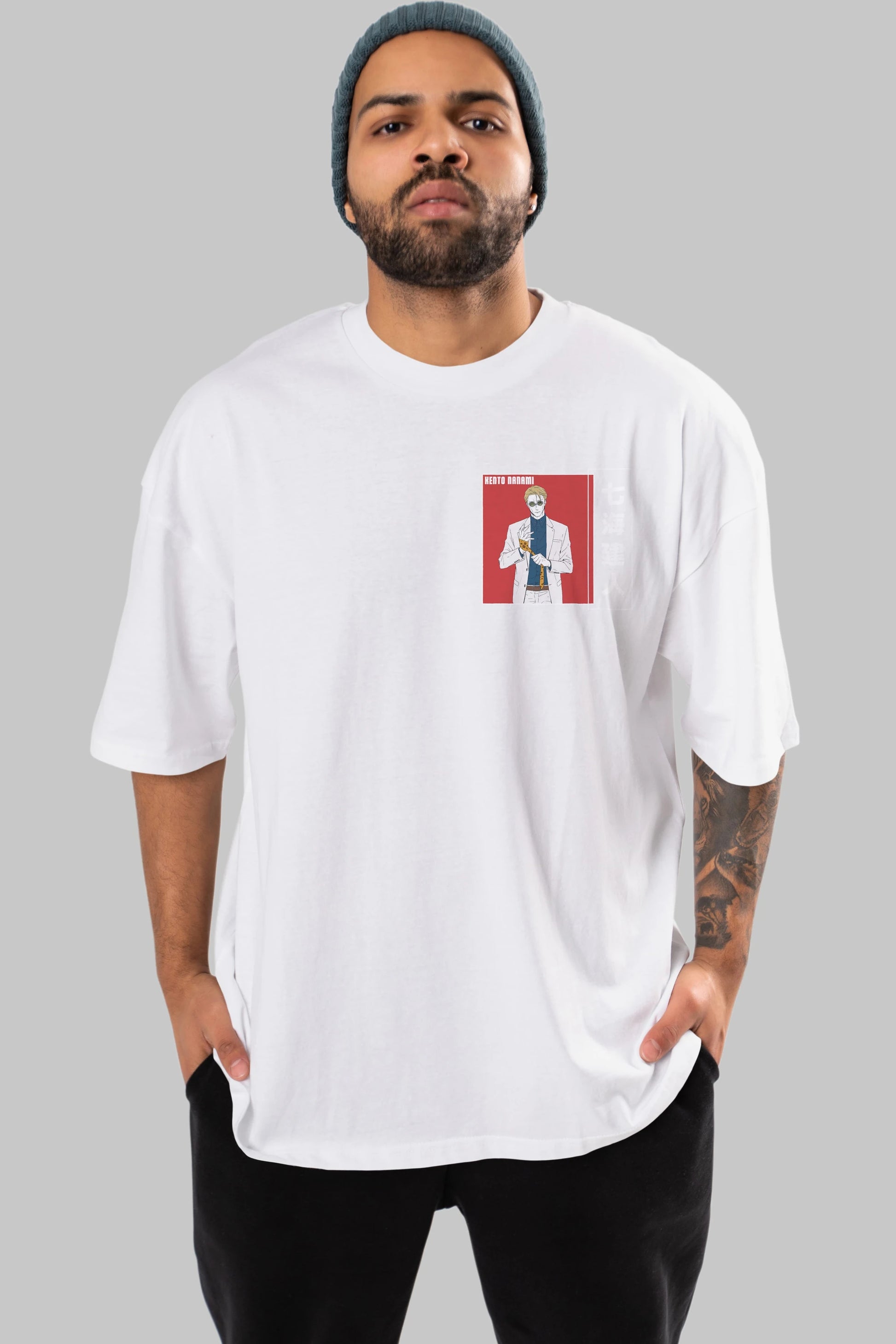 Kento Nanami 1 Ön Sol Baskılı Oversize t-shirt Erkek Kadın Unisex %100 Pamuk Bisiklet Yaka tişort