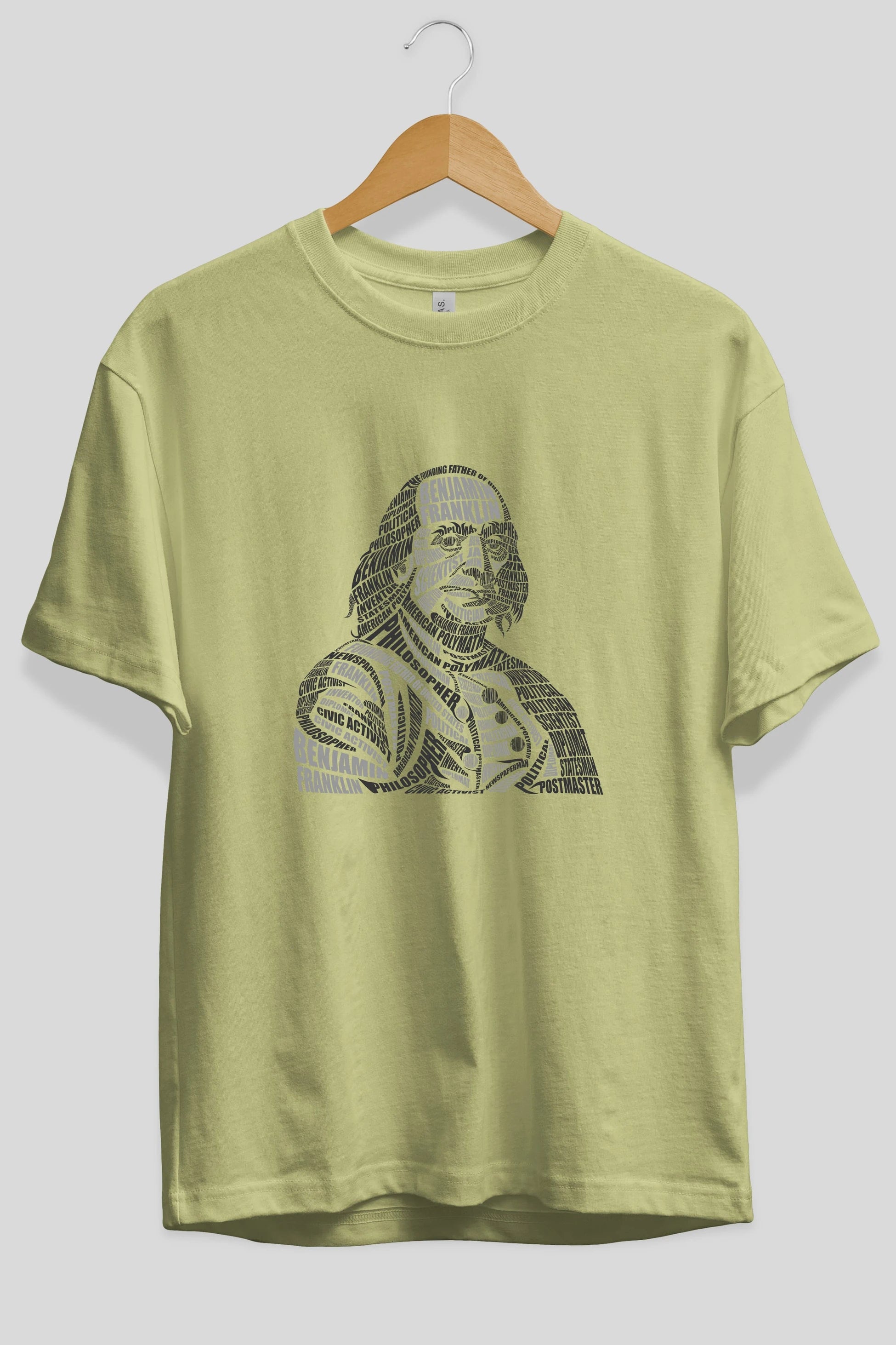 Benjamin Franklin Calligram Ön Baskılı Oversize t-shirt %100 pamuk Erkek Kadın Unisex