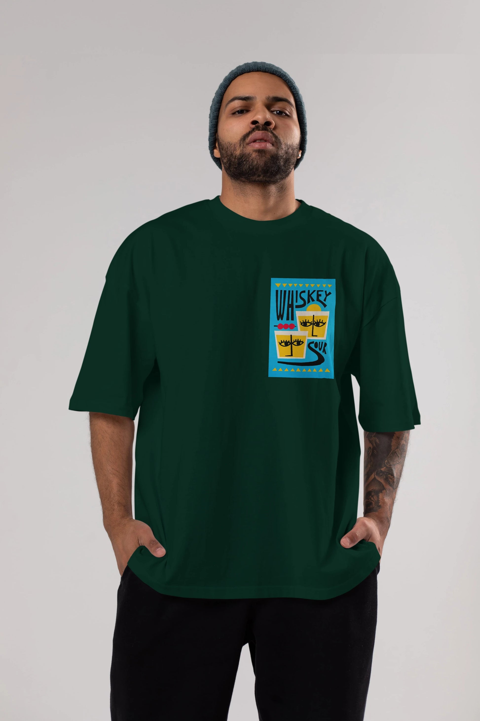 Whiskey Sour 2 Ön Sol Baskılı Oversize t-shirt Erkek Kadın Unisex %100 Pamuk Bisiklet Yaka tişort