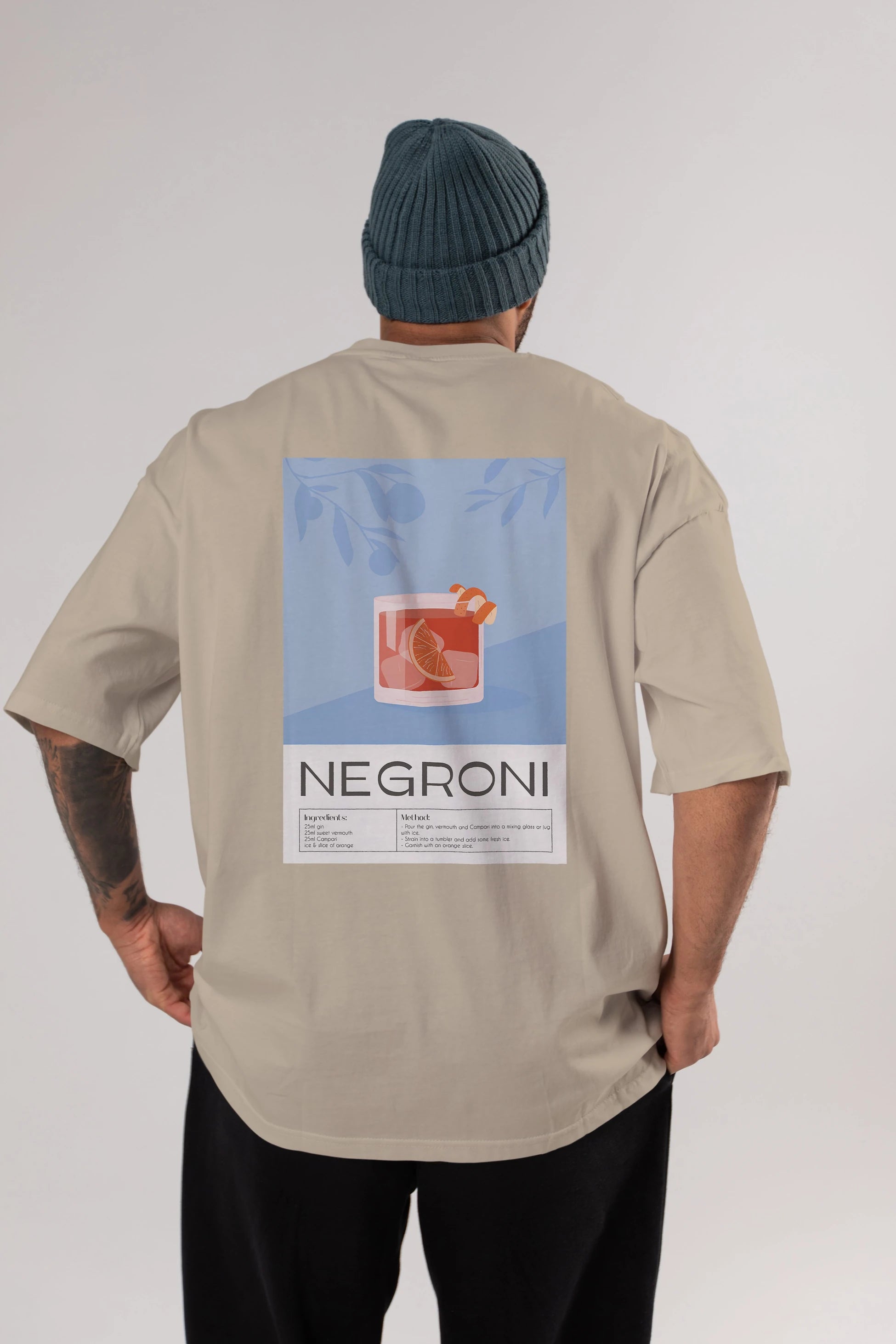 Negroni Arka Baskılı Oversize t-shirt Erkek Kadın Unisex %100 Pamuk Bisiklet Yaka tişort