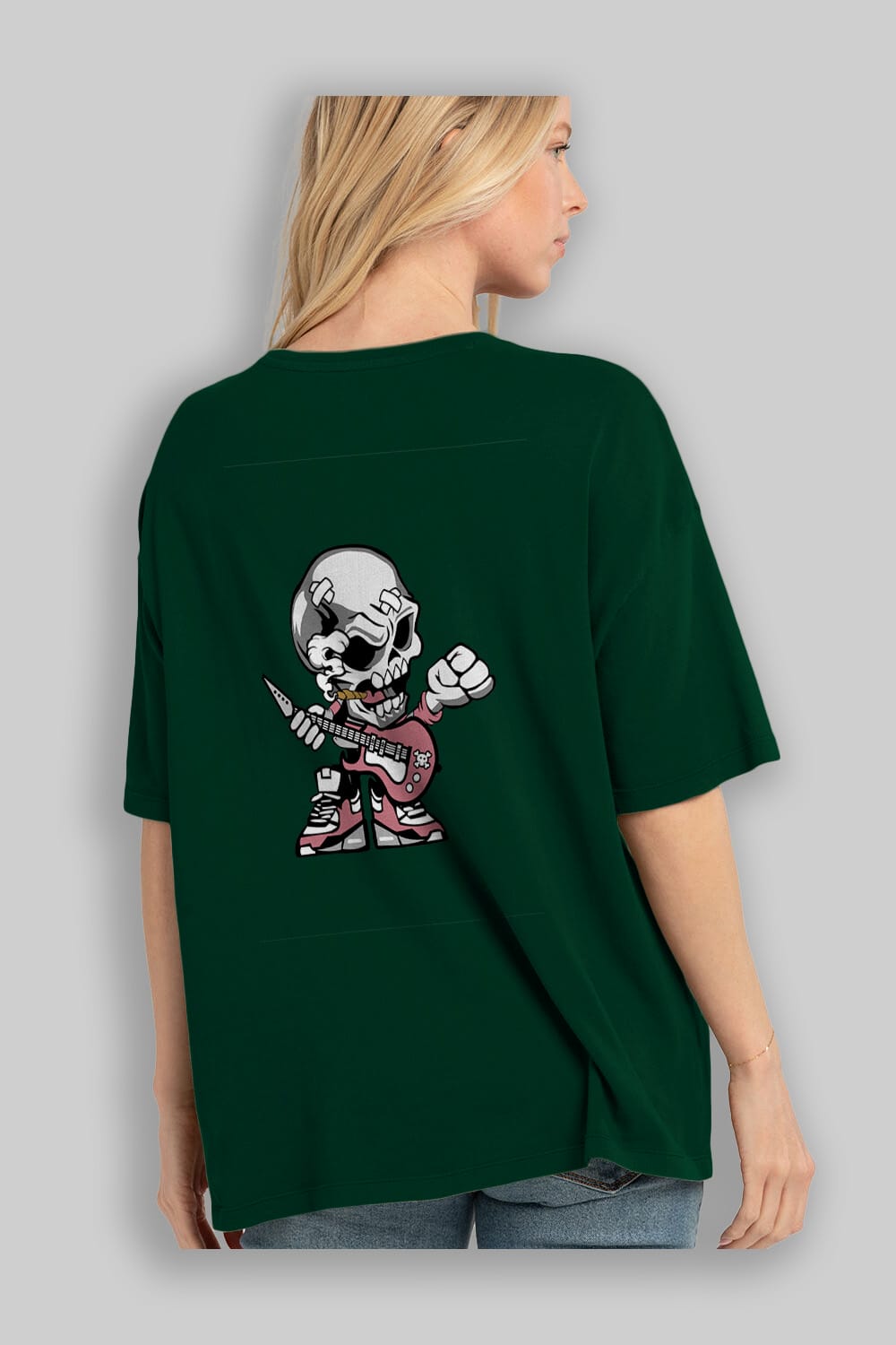 Skull Rockstar Arka Baskılı Oversize t-shirt Erkek Kadın Unisex %100 Pamuk tişort