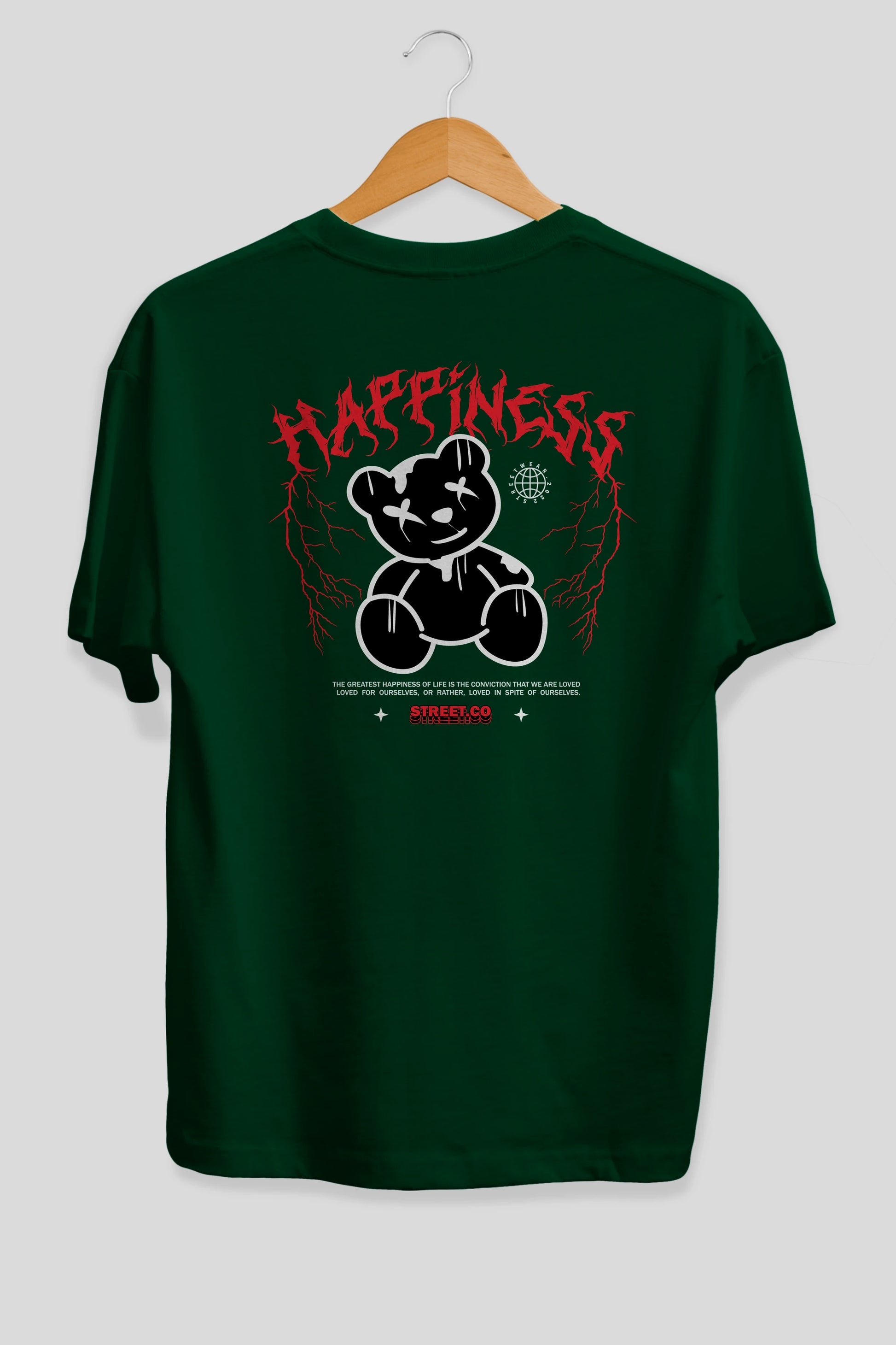 Happiness Bear Arka Baskılı Oversize t-shirt Erkek Kadın Unisex
