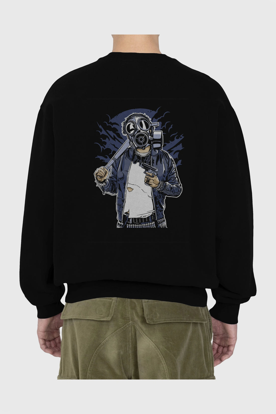 Gasmask Bastard Arka Baskılı Oversize Sweatshirt Erkek Kadın Unisex