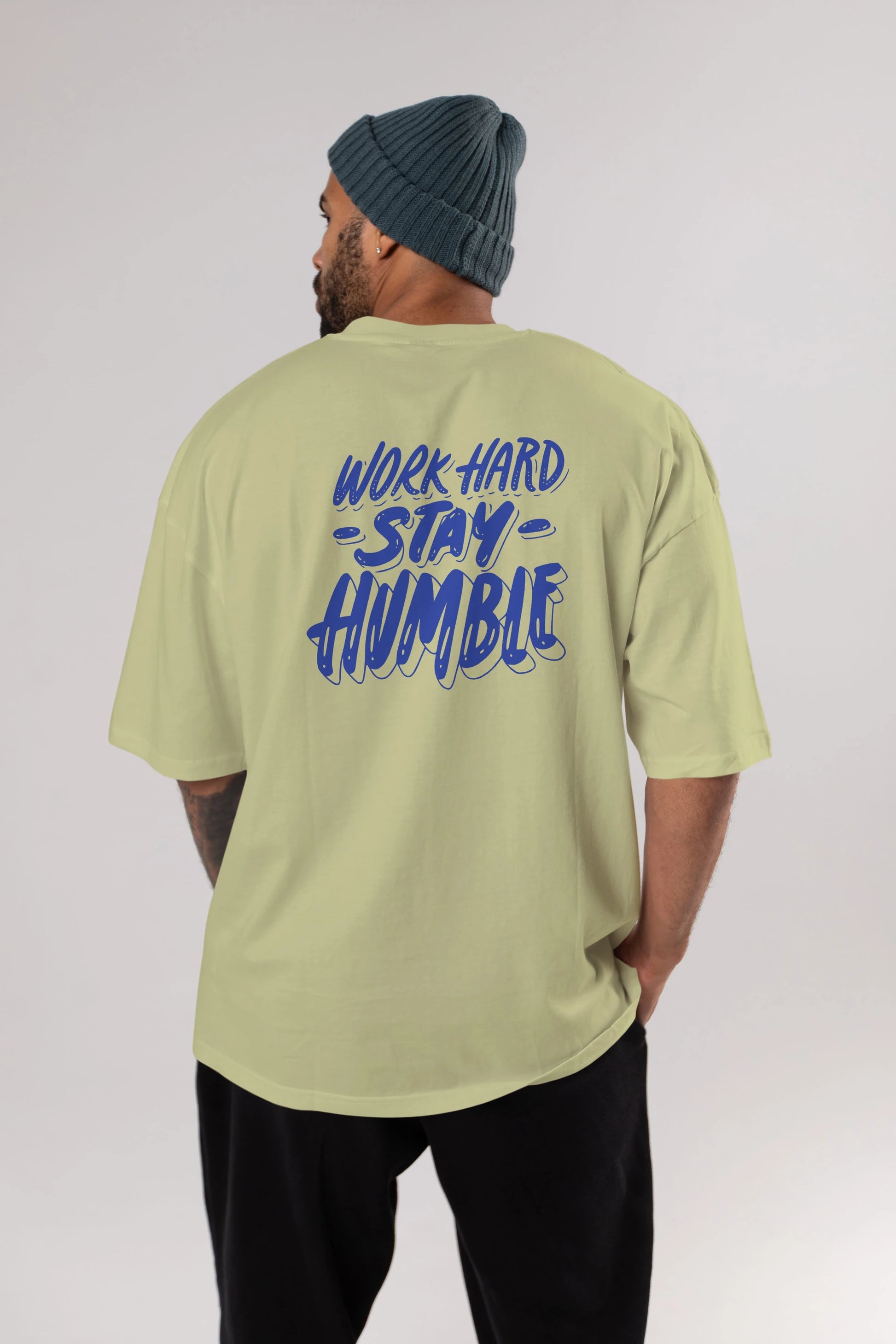 Word Hard Yazılı Arka Baskılı Oversize t-shirt Erkek Kadın Unisex