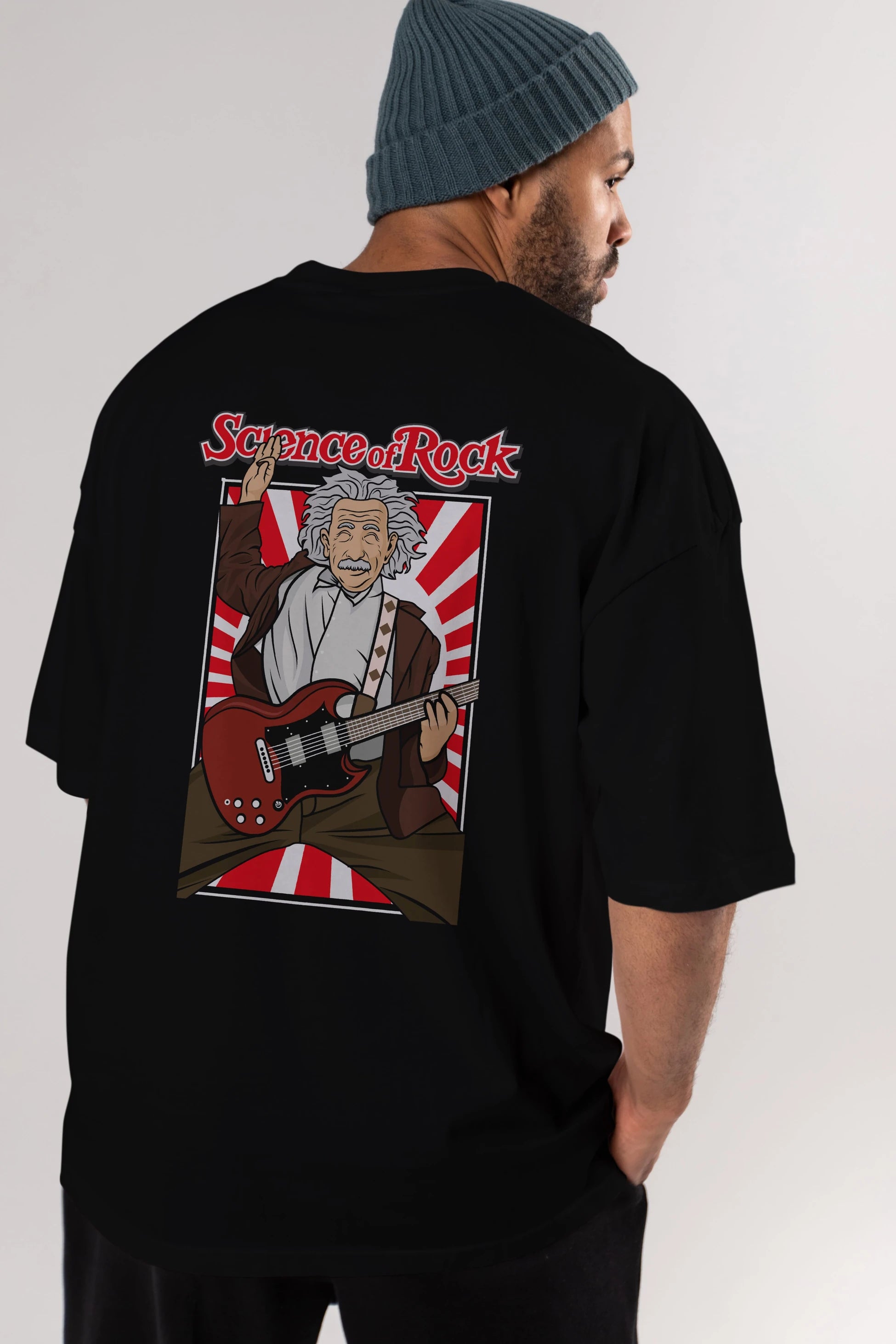 Einstein Science Of Rock Arka Baskılı Oversize t-shirt Erkek Kadın Unisex %100 Pamuk tişort