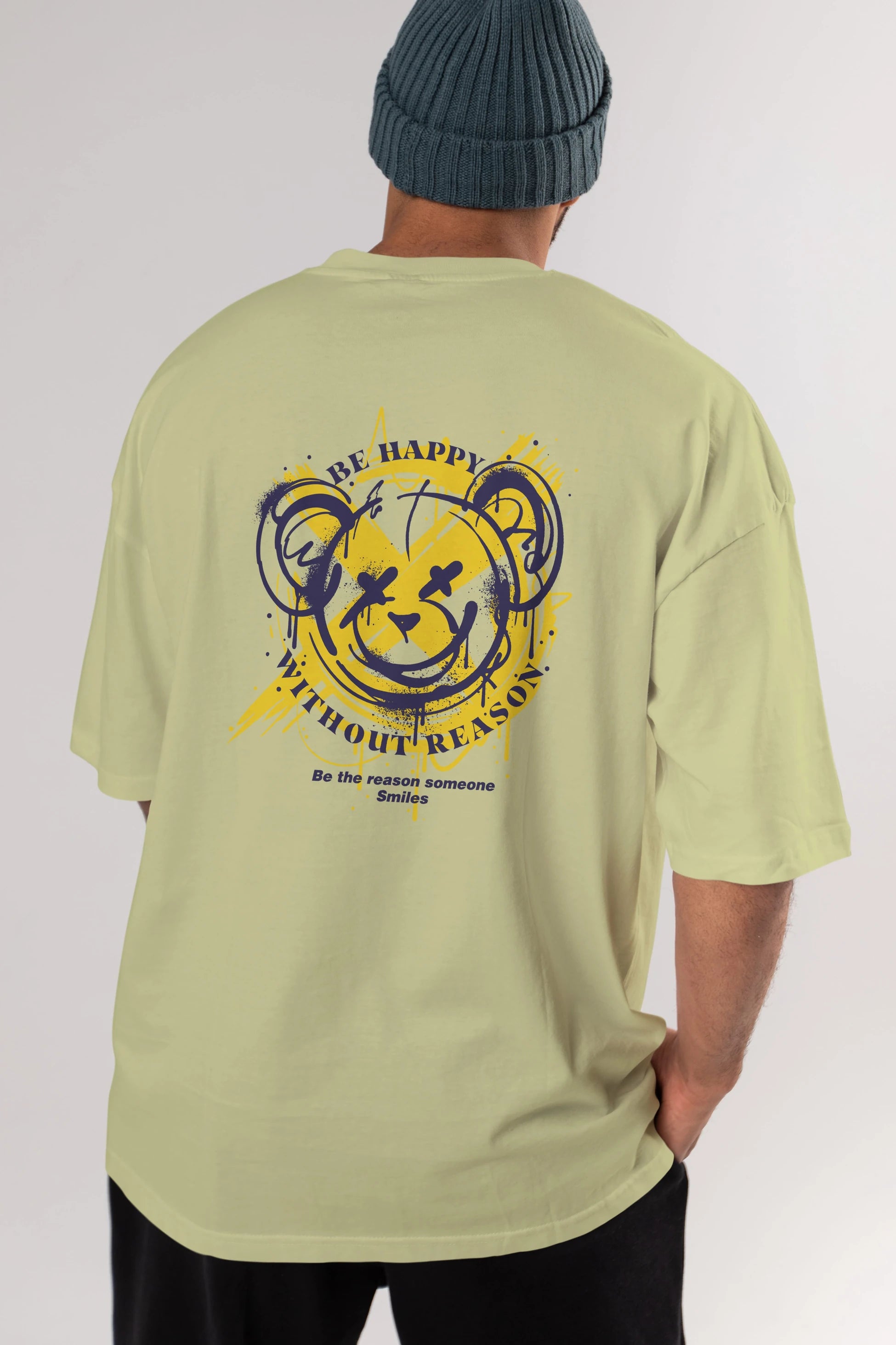 Be Happy Bear 2 Arka Baskılı Oversize t-shirt Erkek Kadın Unisex