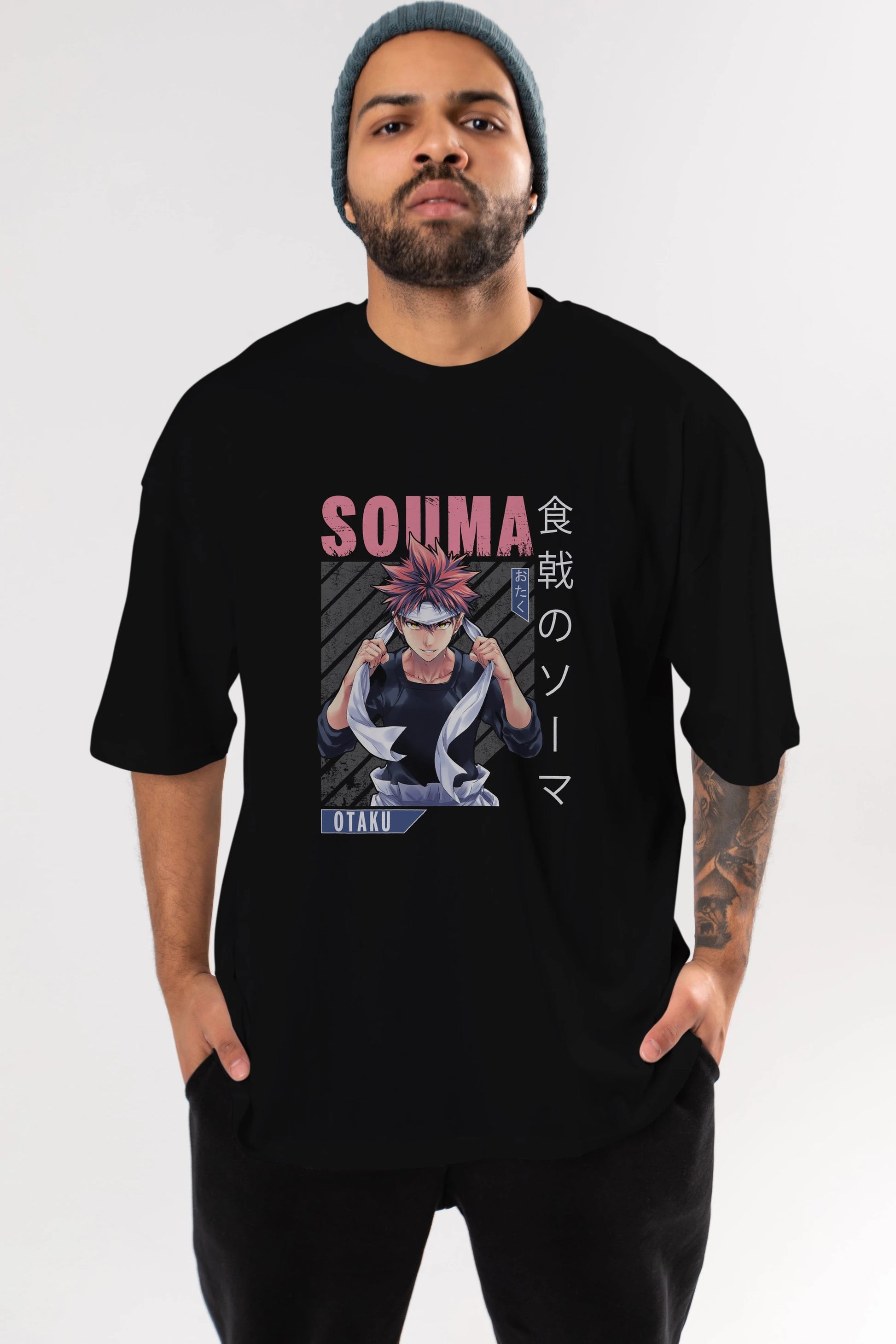 Souma Yukihira 8 Anime Ön Baskılı Oversize t-shirt %100 pamuk Erkek Kadın Unisex